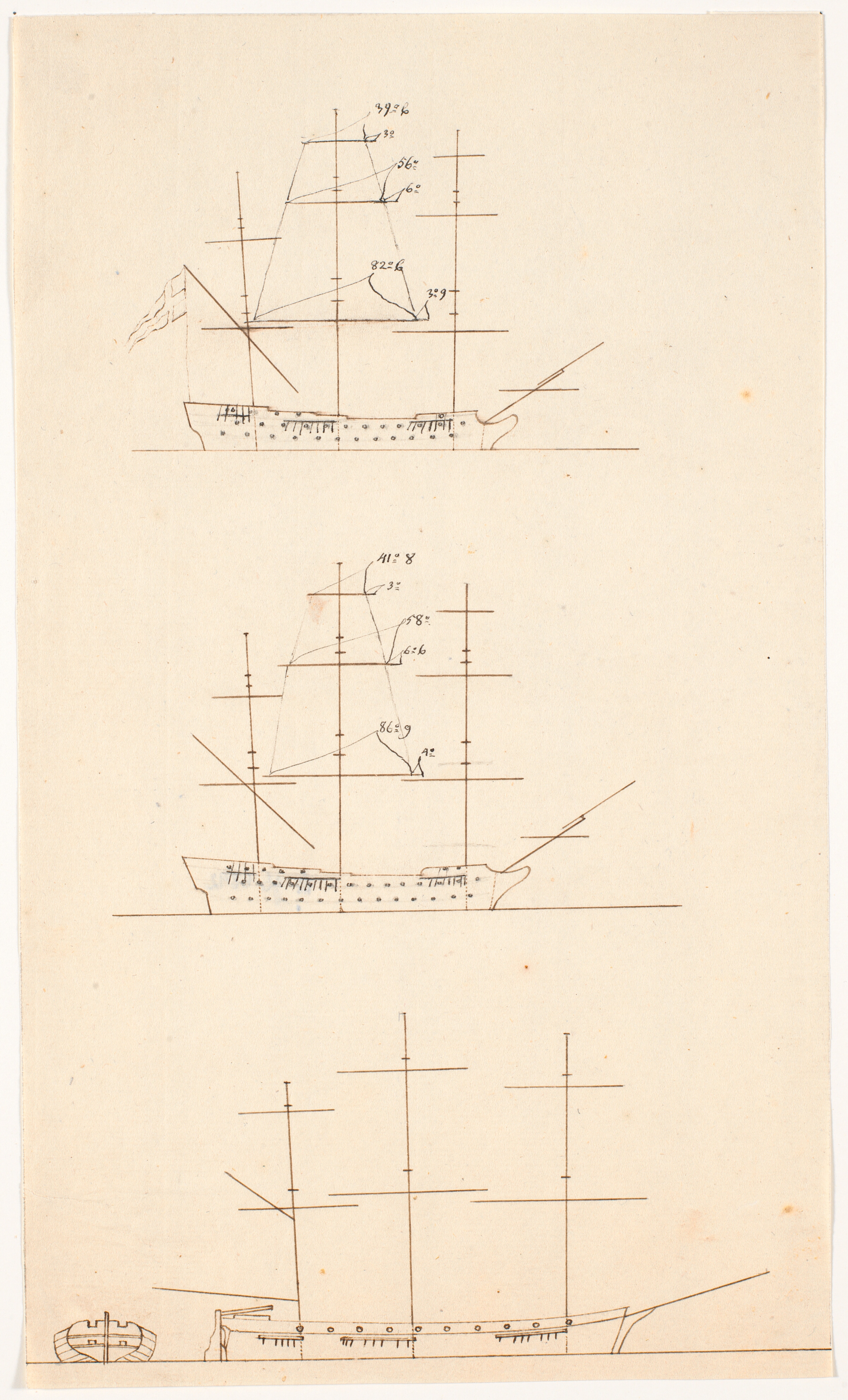 Studier af tre engelske skibe fra 1801
