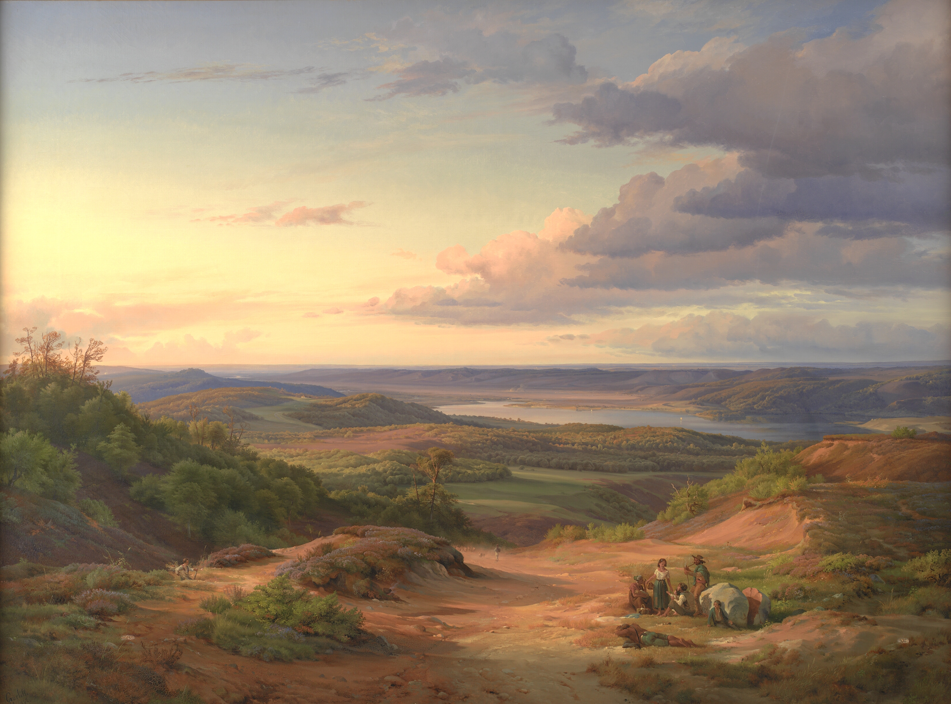 Et landskab ved Himmelbjerget. I forgrunden en taterfamilie