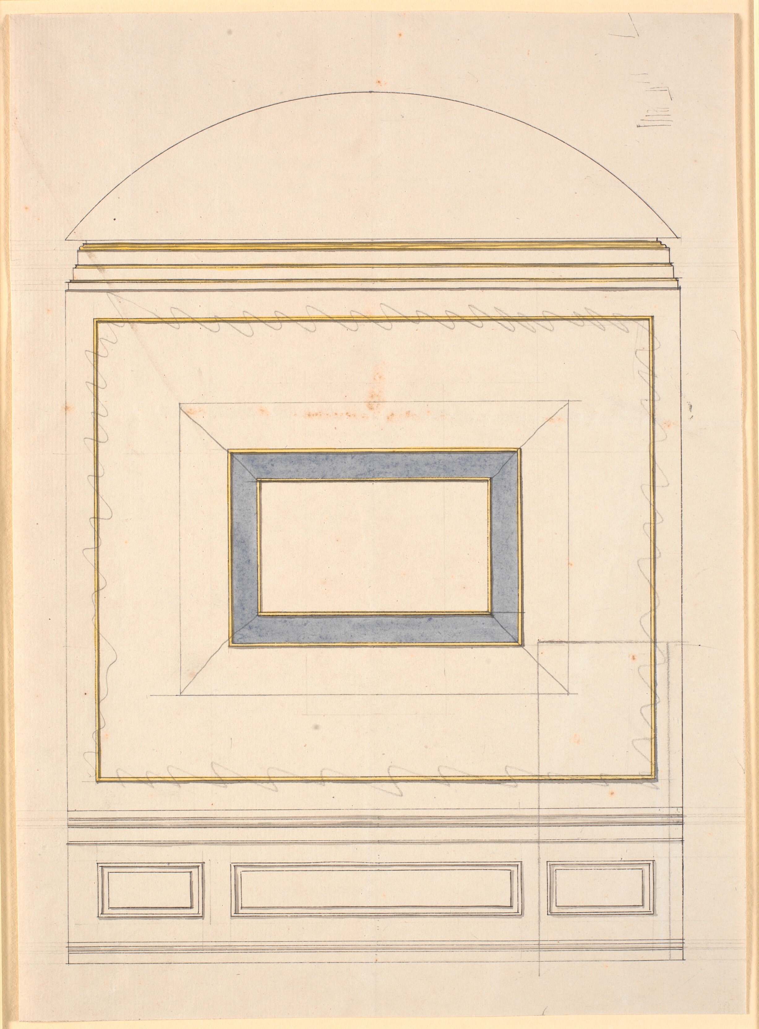 Udkast til vægindeling i et rum med hvælvet loft