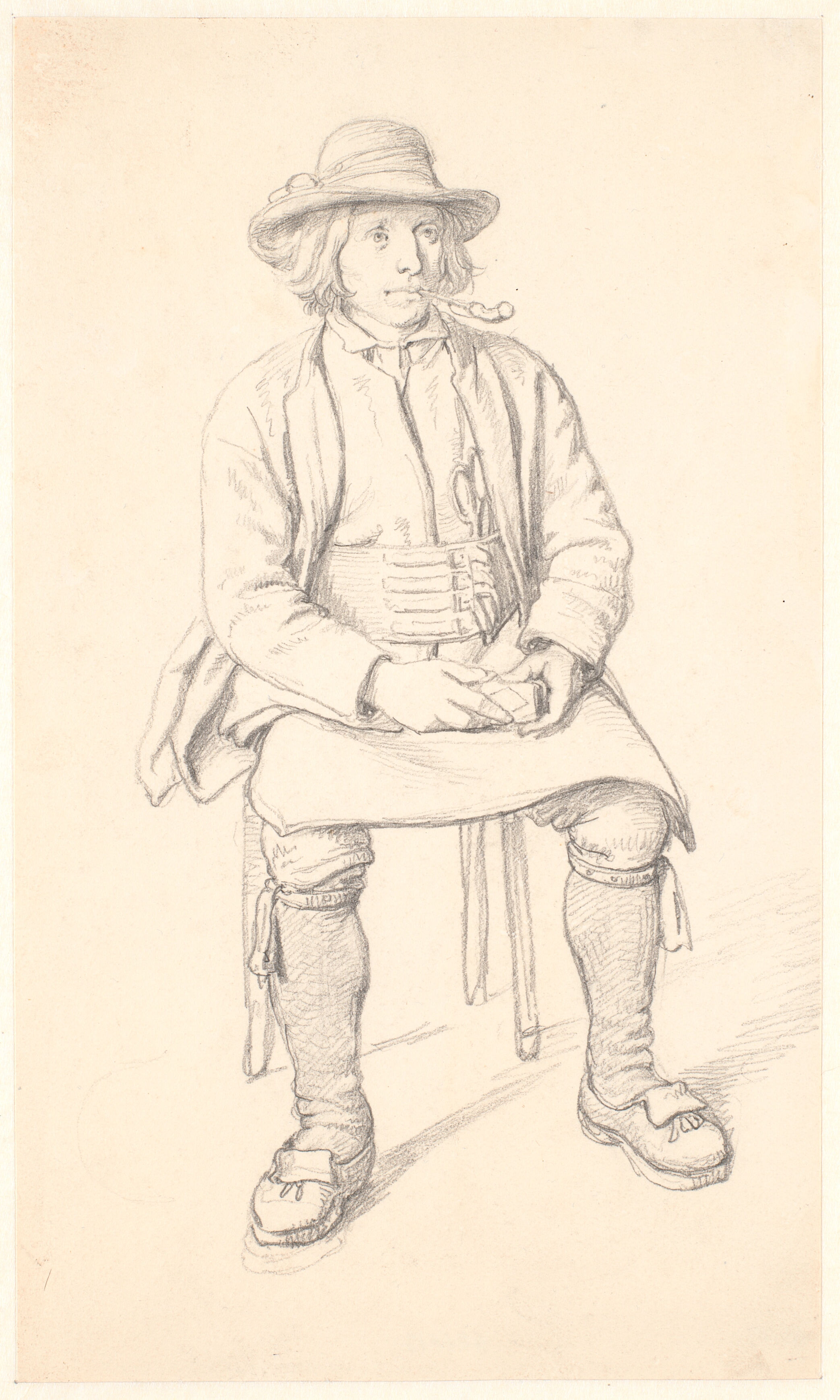 Siddende dalbonde med pibe i munden