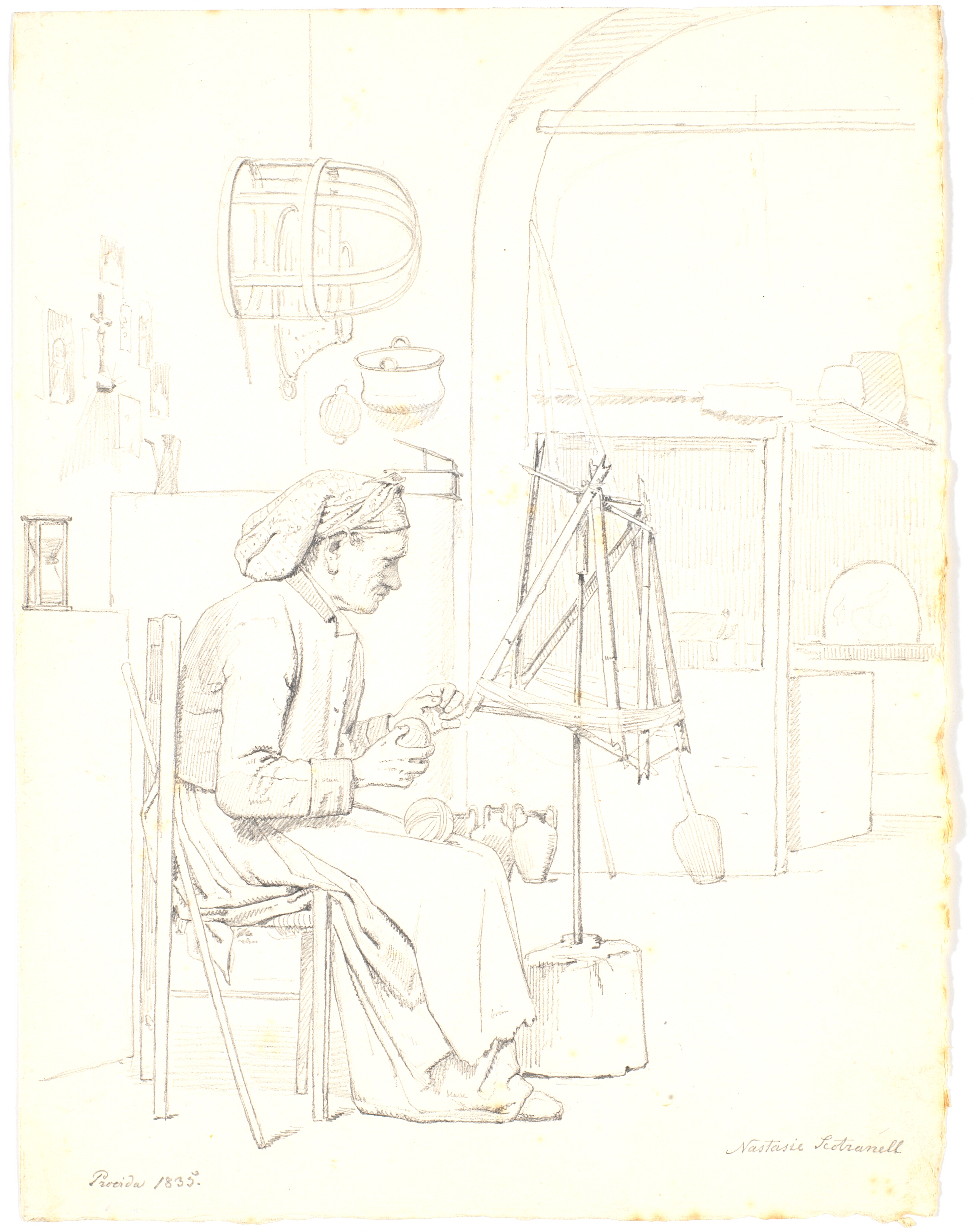 Gammel kone, der vinder garn