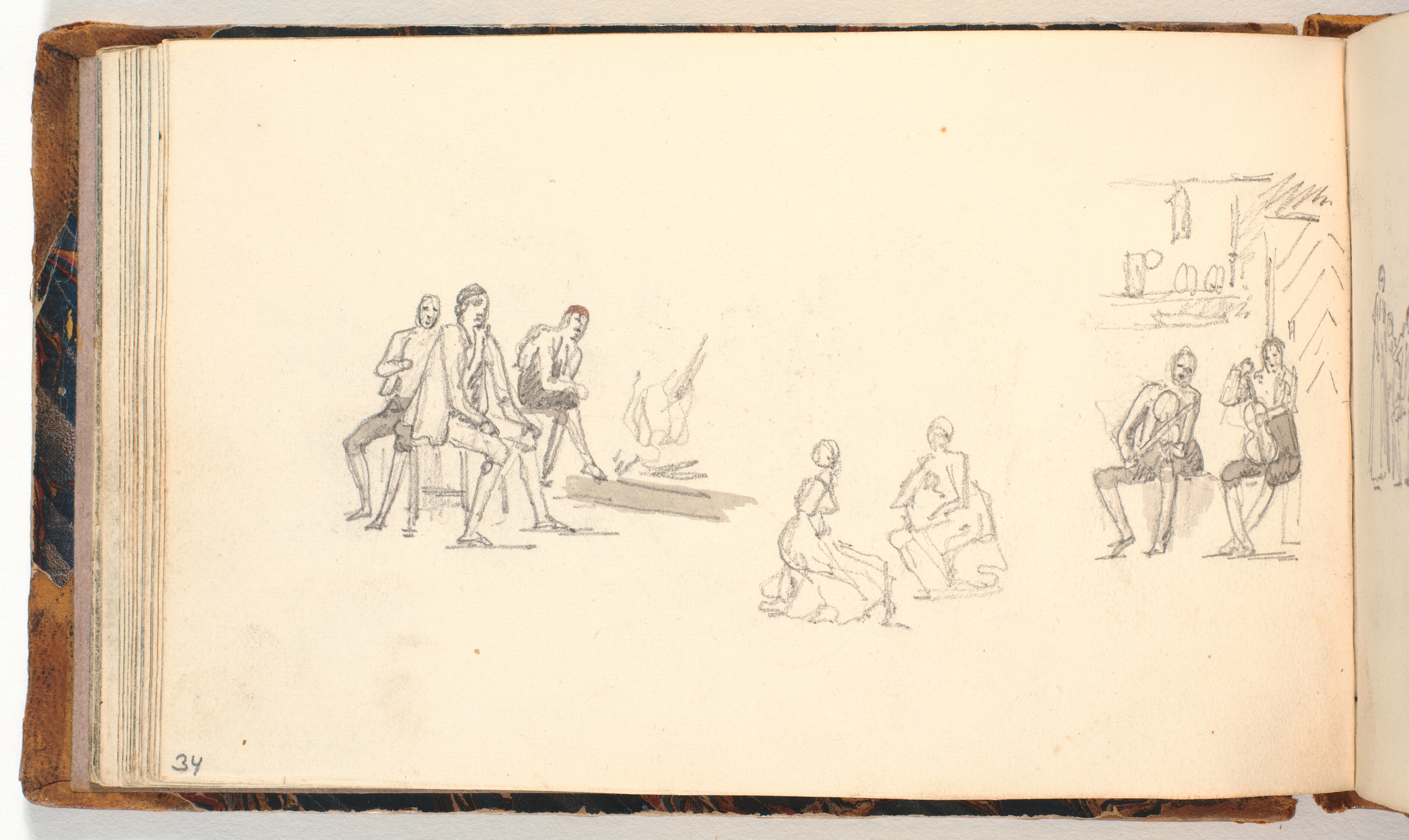 Figurgrupper, siddende ved ilden eller spillende