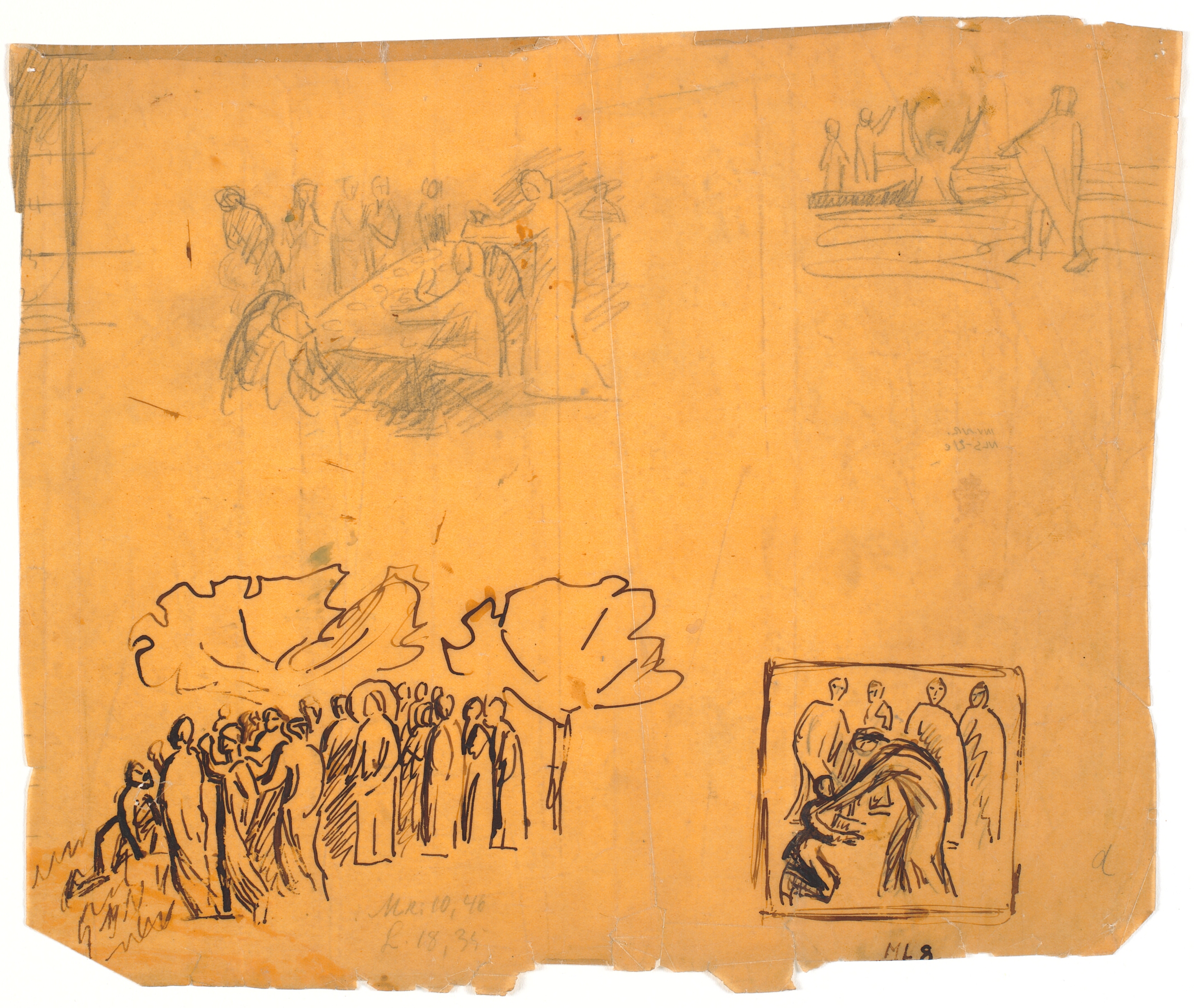 Kompositionsudkast til bl.a. maleriet "Den blinde ved vejen råber efter Kristus", 1910