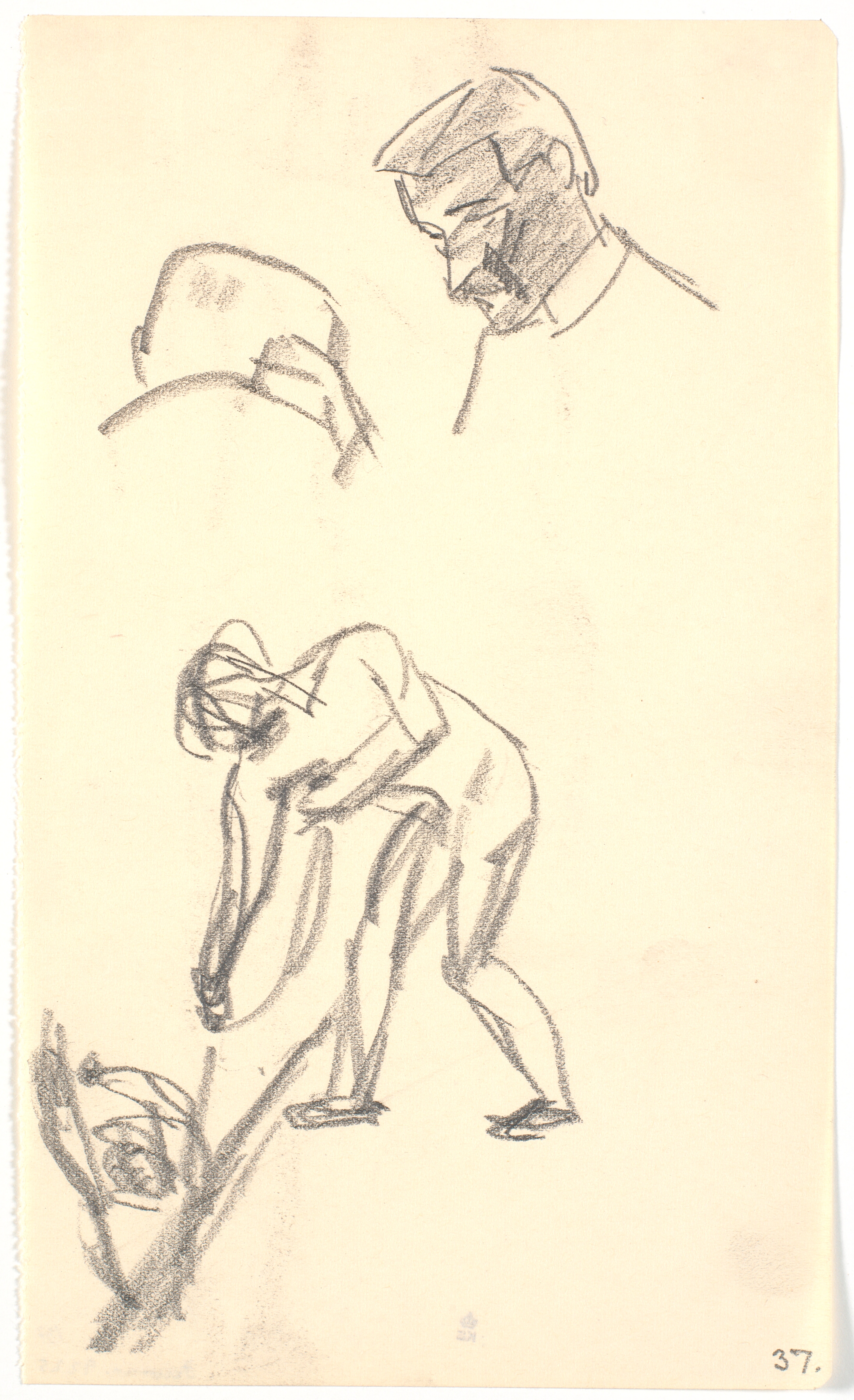 Forskellige mindre rids: To hoveder af et par figurer (kompositionsudkast?)