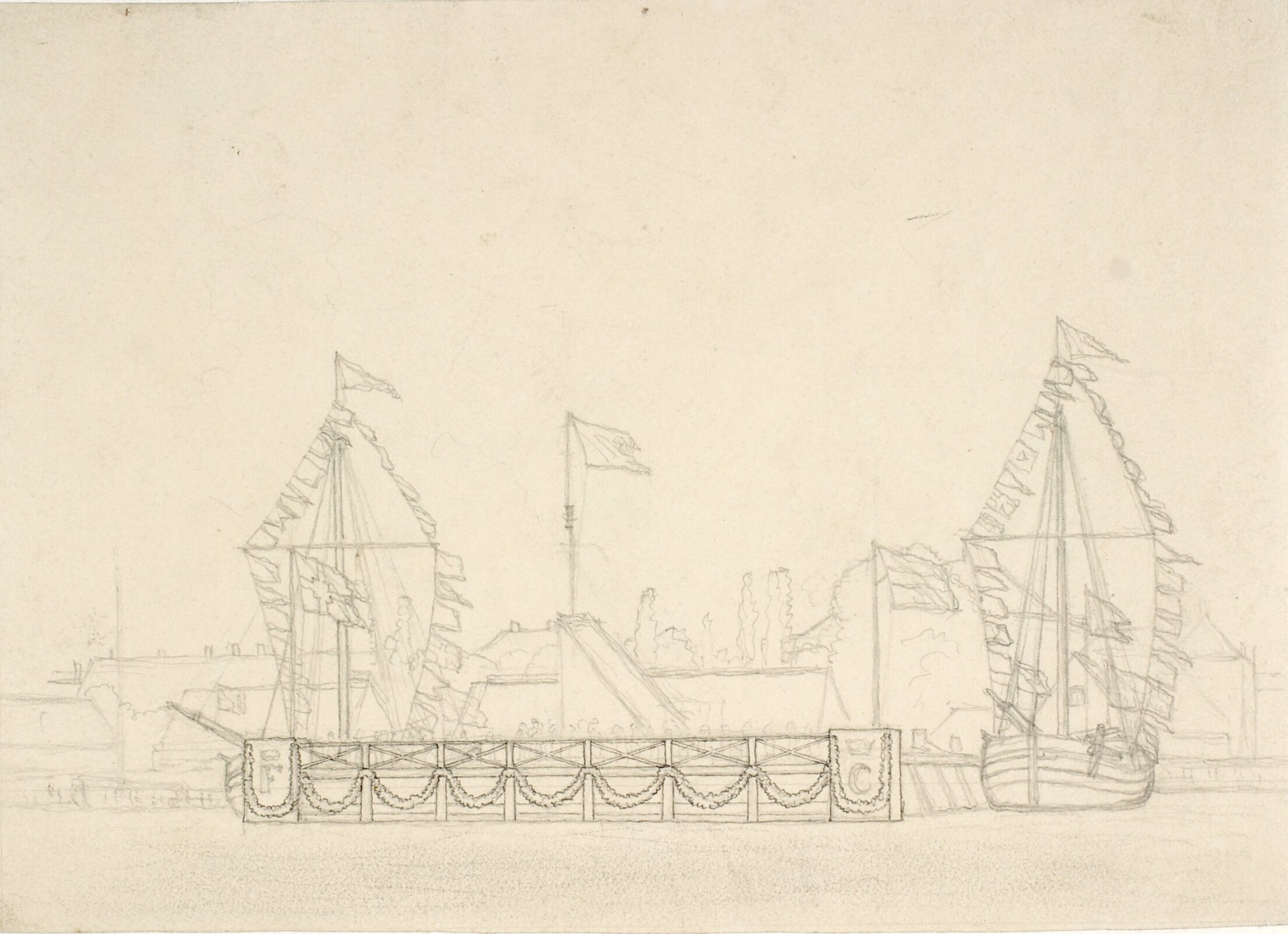 Festudsmykning ved Nyhavn, set fra vandet mod den gamle botaniske have