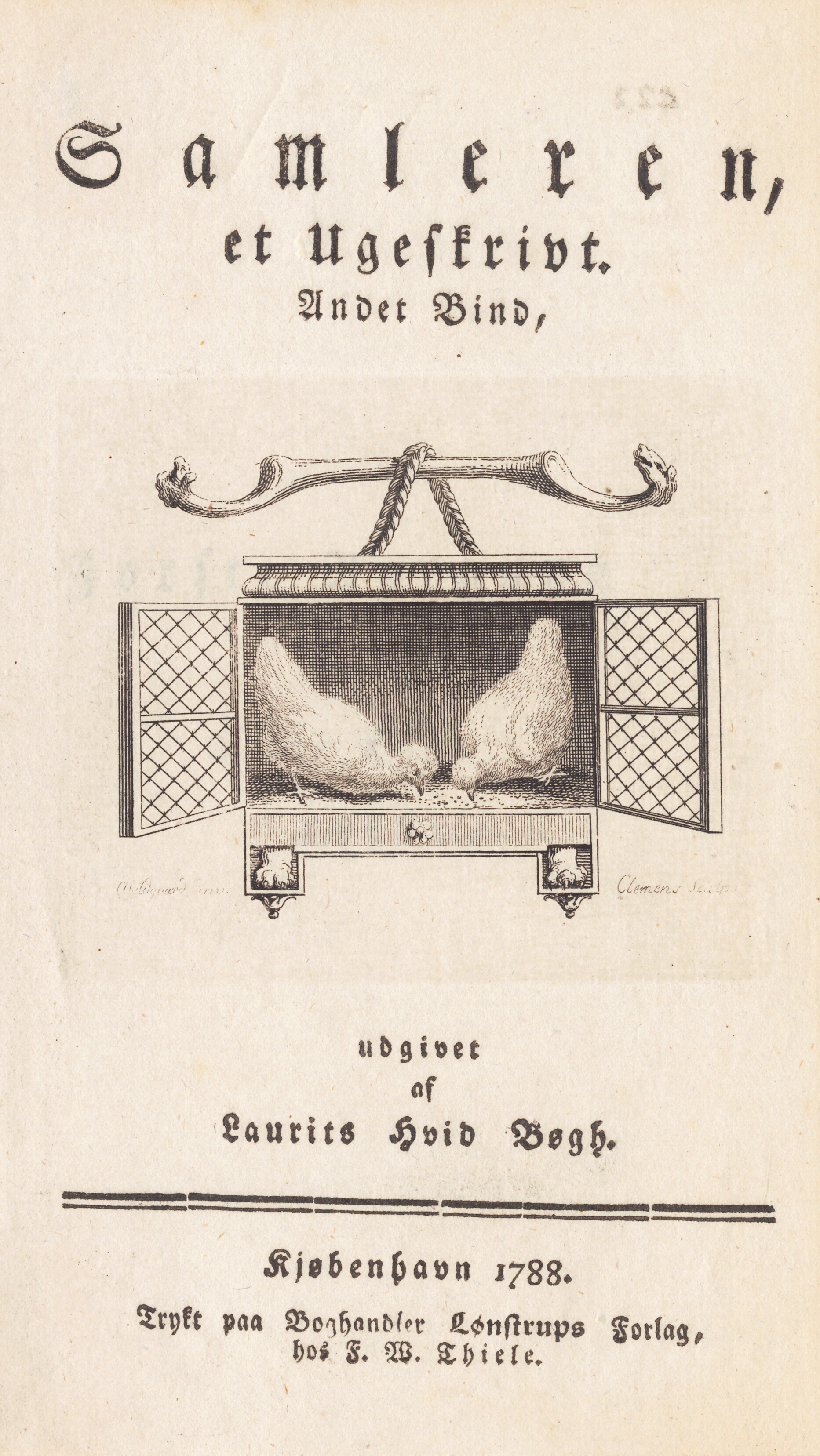 Titelblad med vignet fremstillende to høns, der pikker korn op