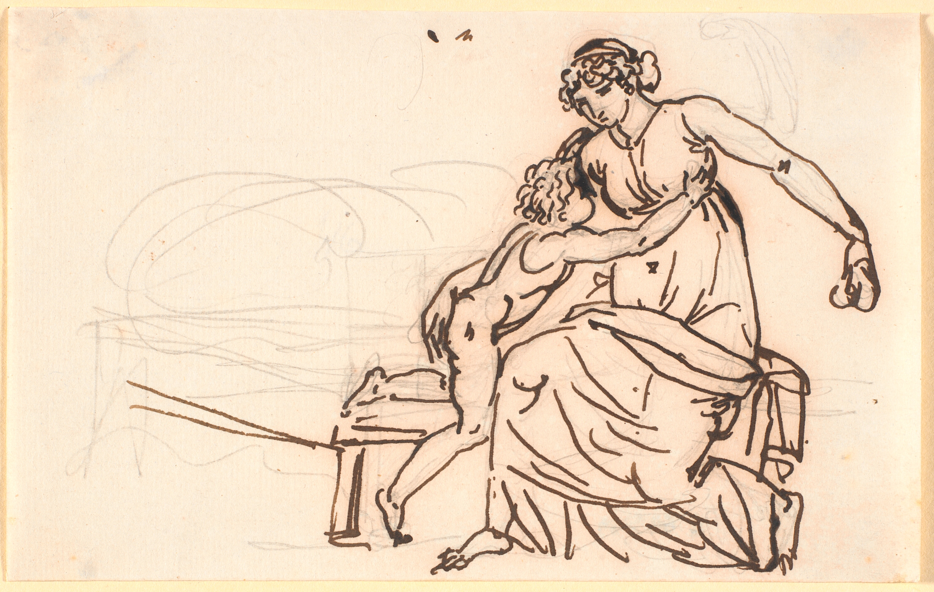 En moder leger med sit barn, der griber efter et æble