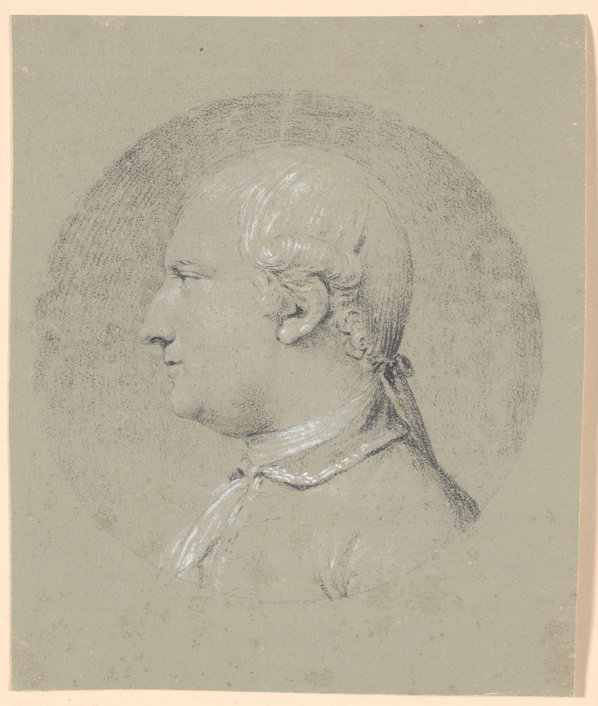 Mandsportræt, indskrevet i cirkel, profil mod venstre