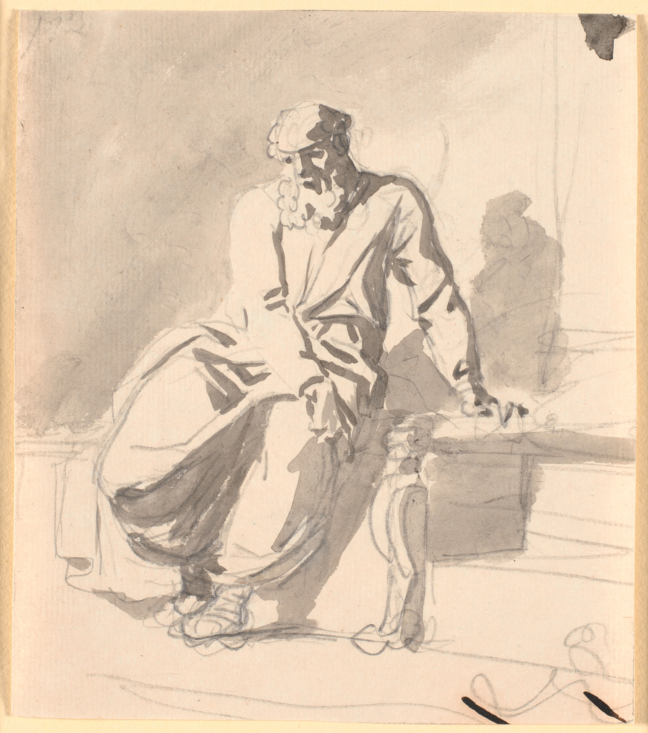 En siddende antik mandsfigur, antagelig Anacreon