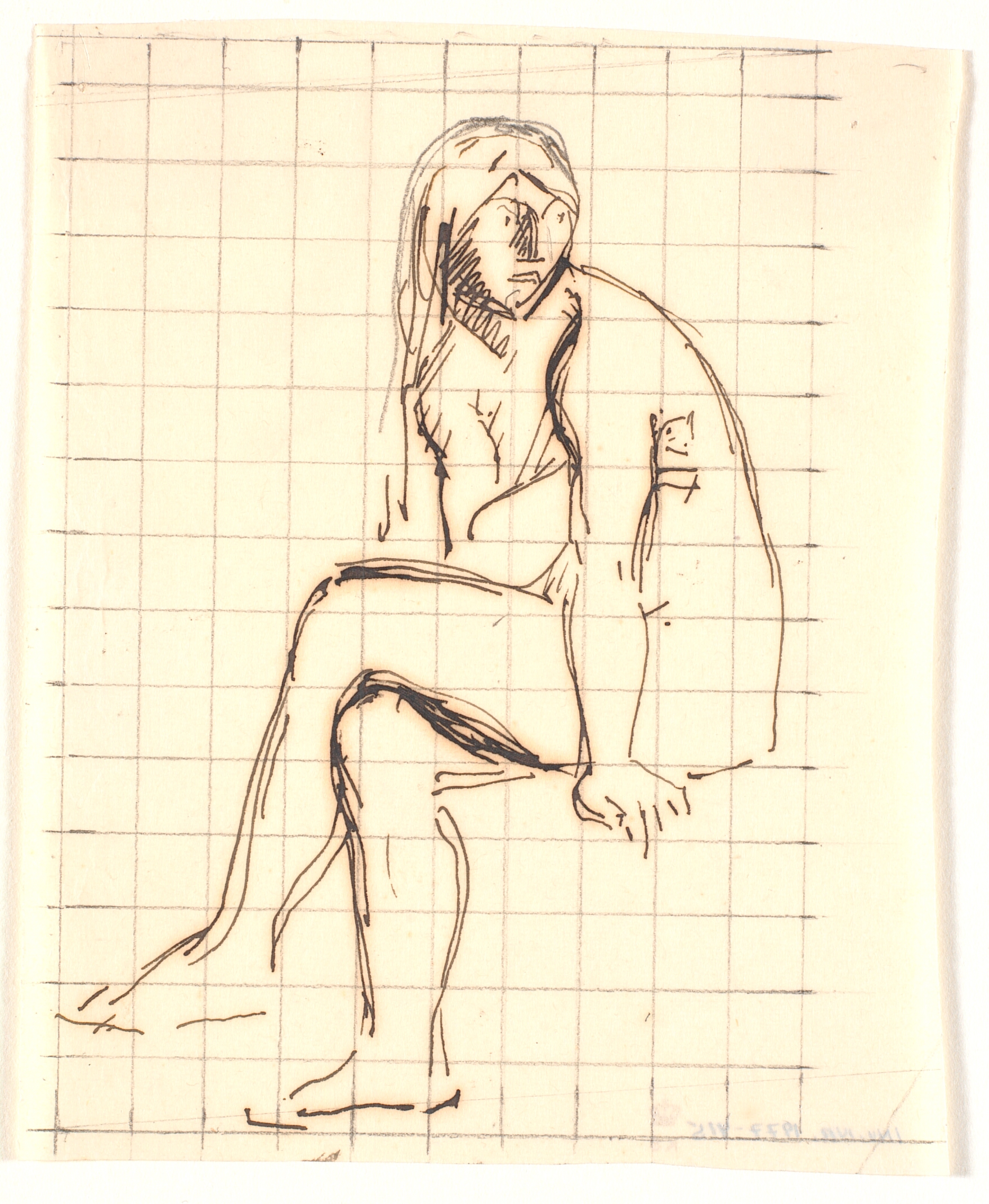 Siddende, nøgen, ung kvinde. Eva