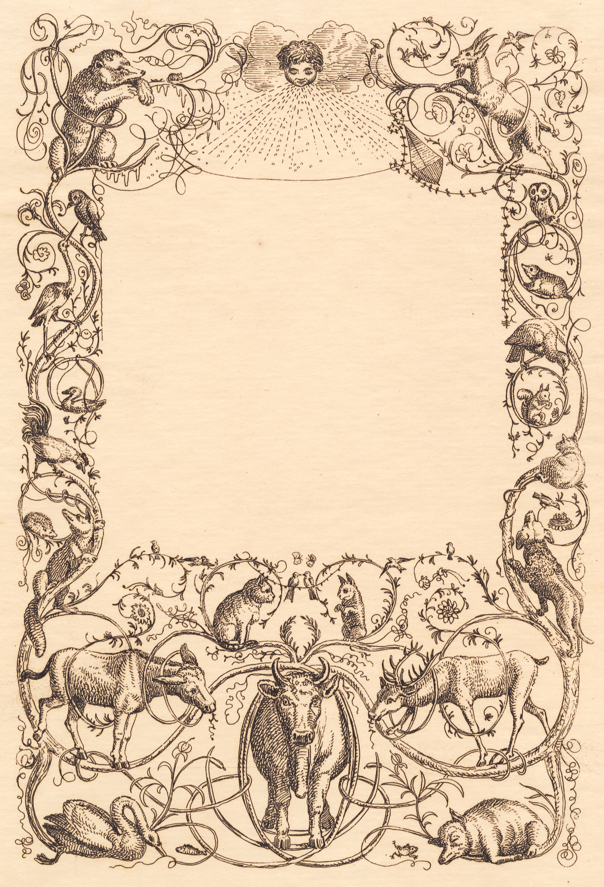 Omslag med slynget lænkeornament med dyr til "Halvhundrede Fabler for Børn"