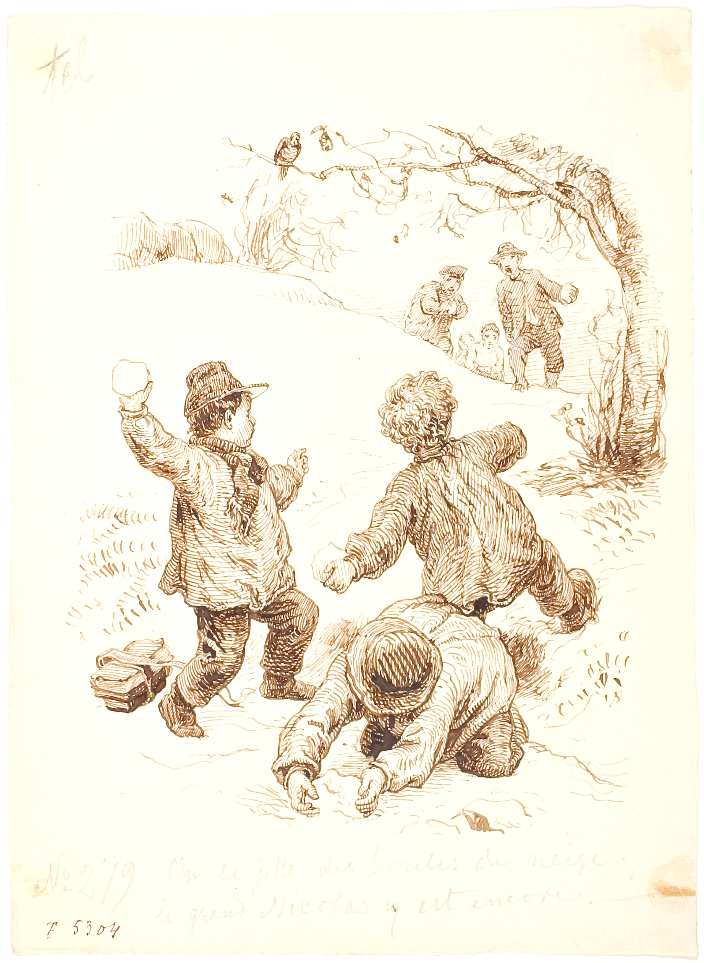 Drenge, der slås med snebolde