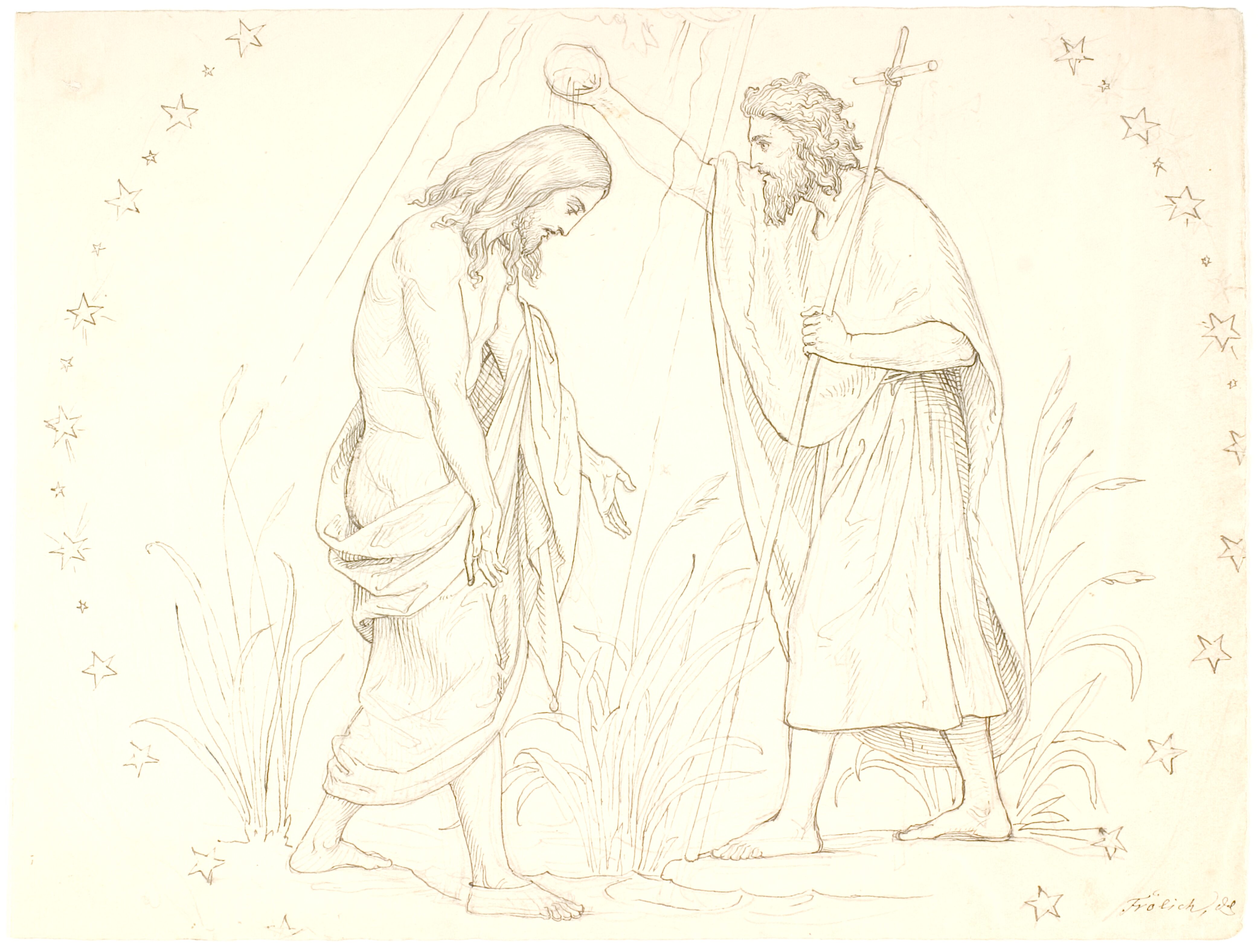 Landskab med strømfald under en stenbro