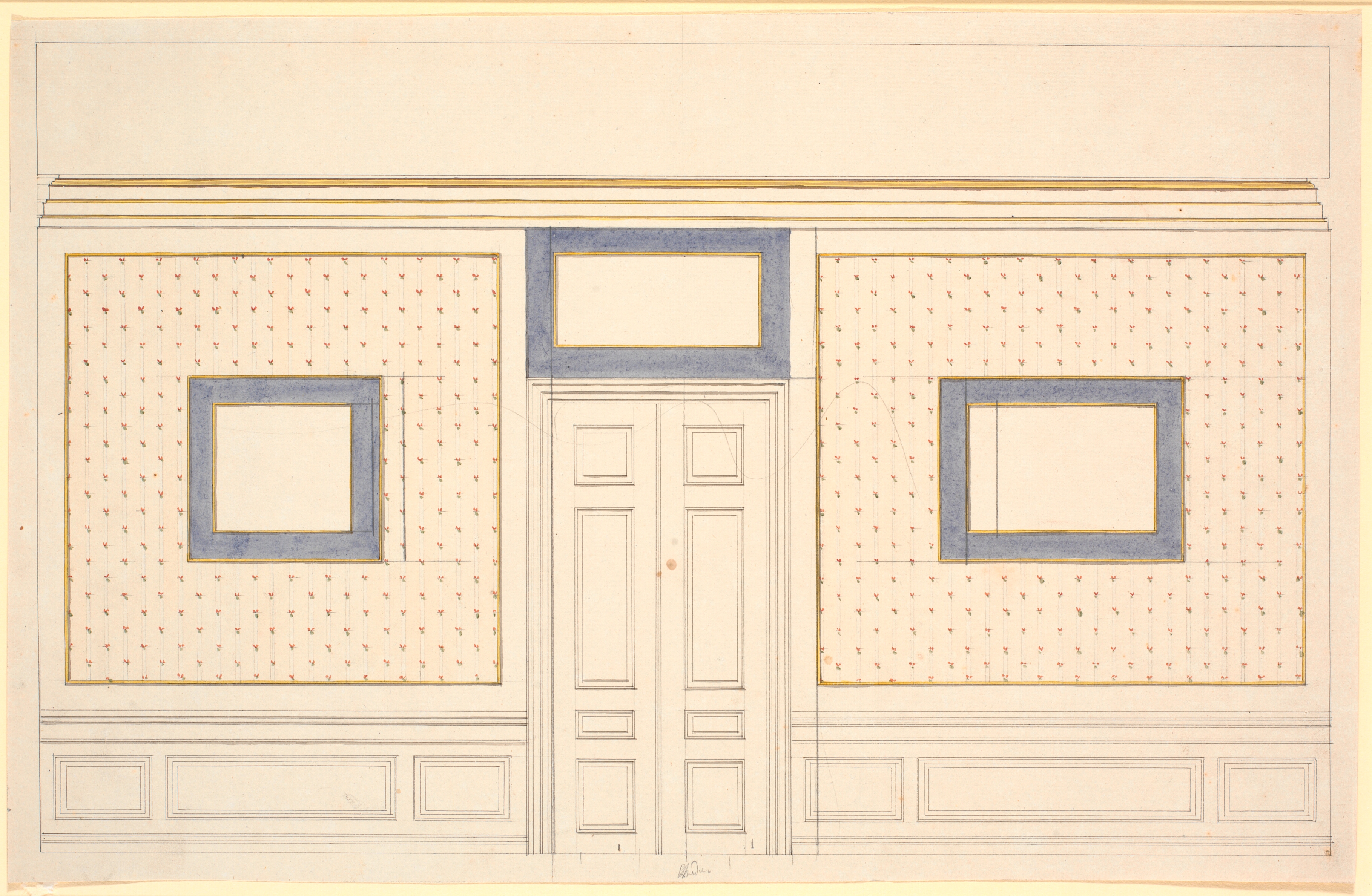 Langvæg med en dør. Dekoration af et værelse med tøndehvælving