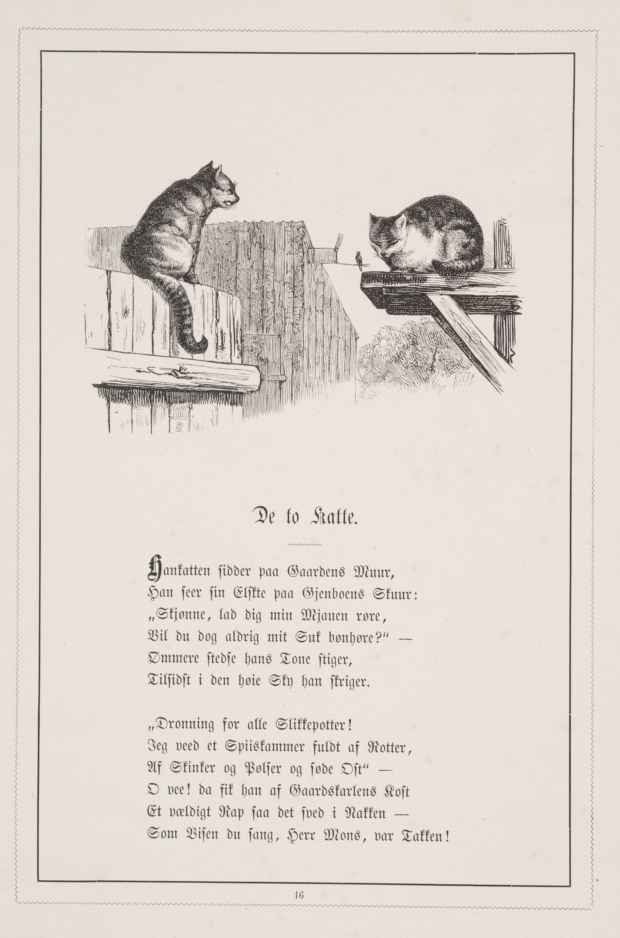 De to Katte. Illustration til H.V. Kaalund, "Fabler for Børn"
