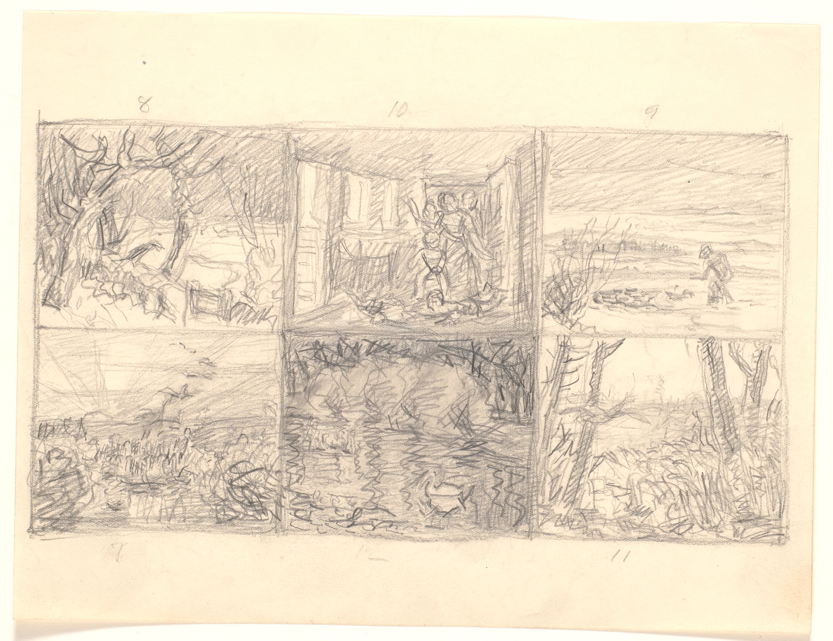 Skitseblad med 6 skitser til "Den grimme ælling"