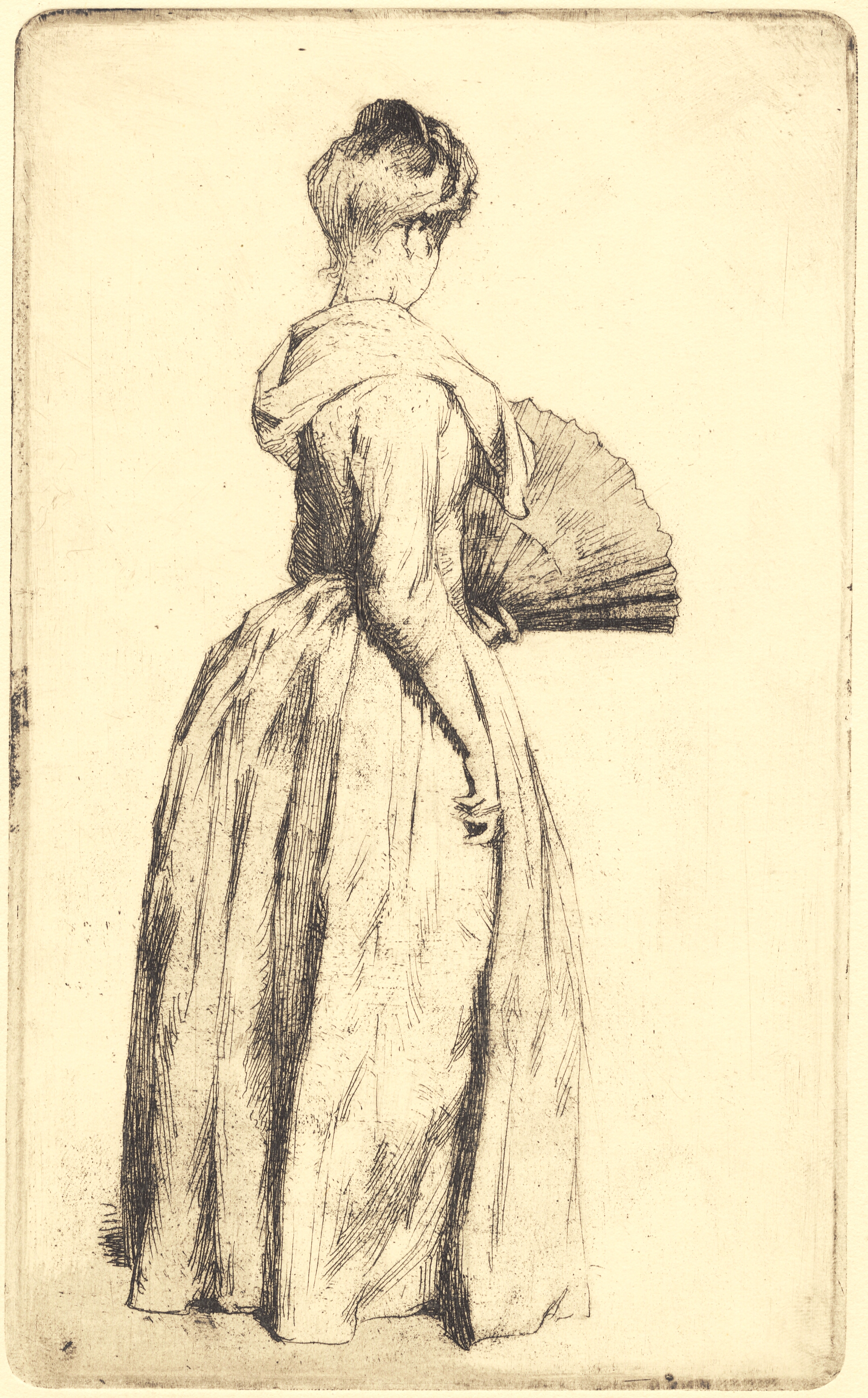 Stående dame med en vifte