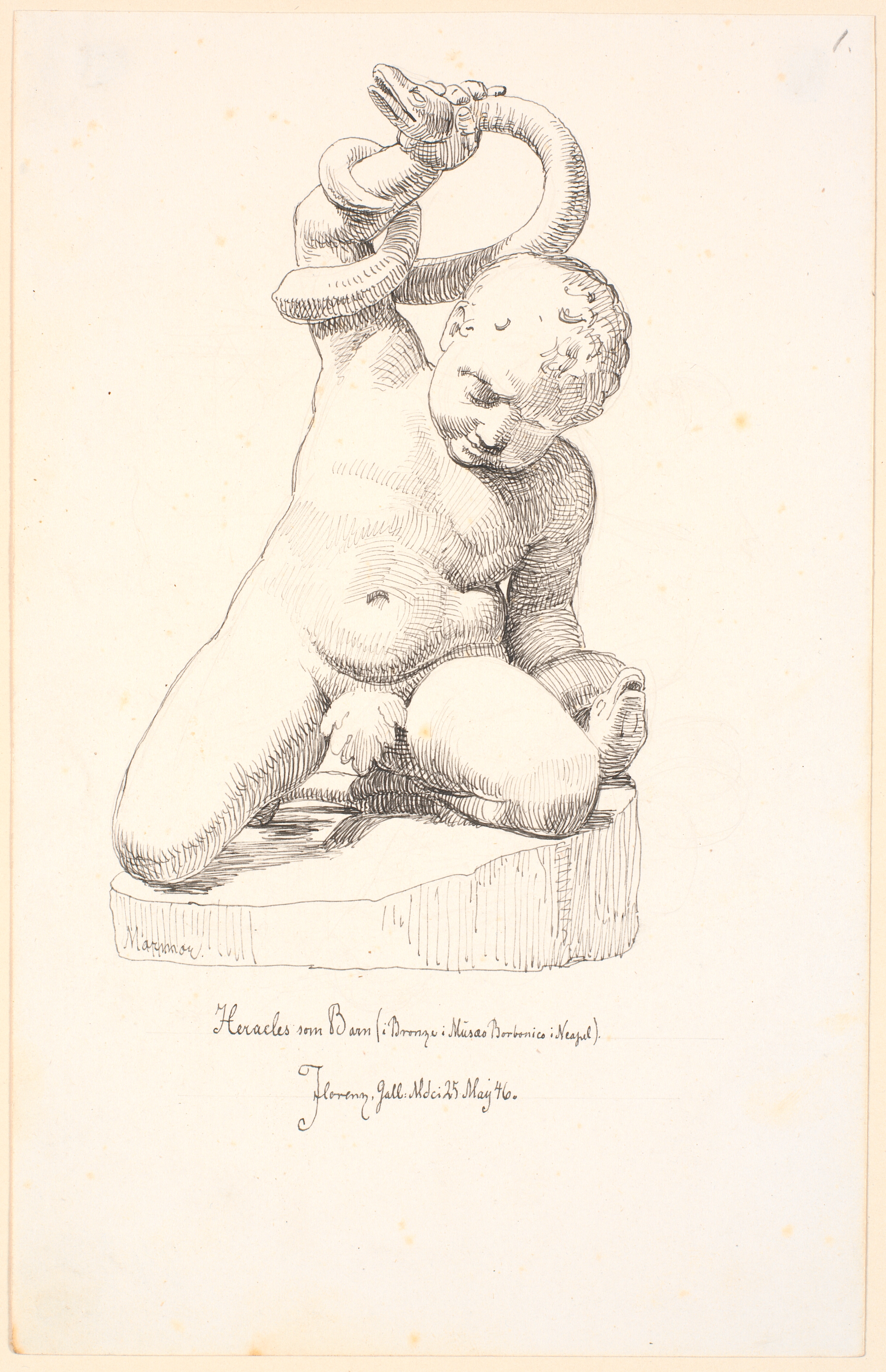 Studier efter en figur af en dreng med en slange