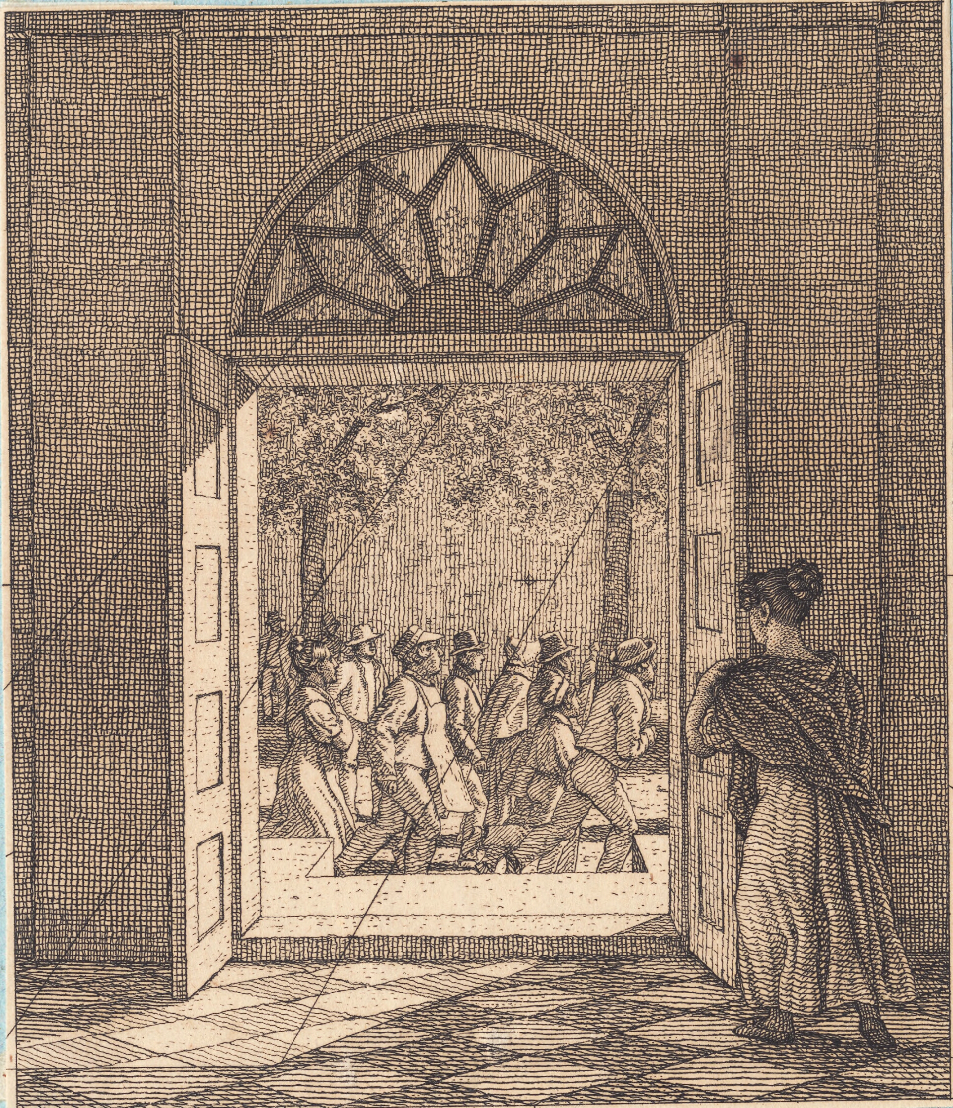 Fra en forstue. Illustration til "Linearperspectiven", Tavle VI