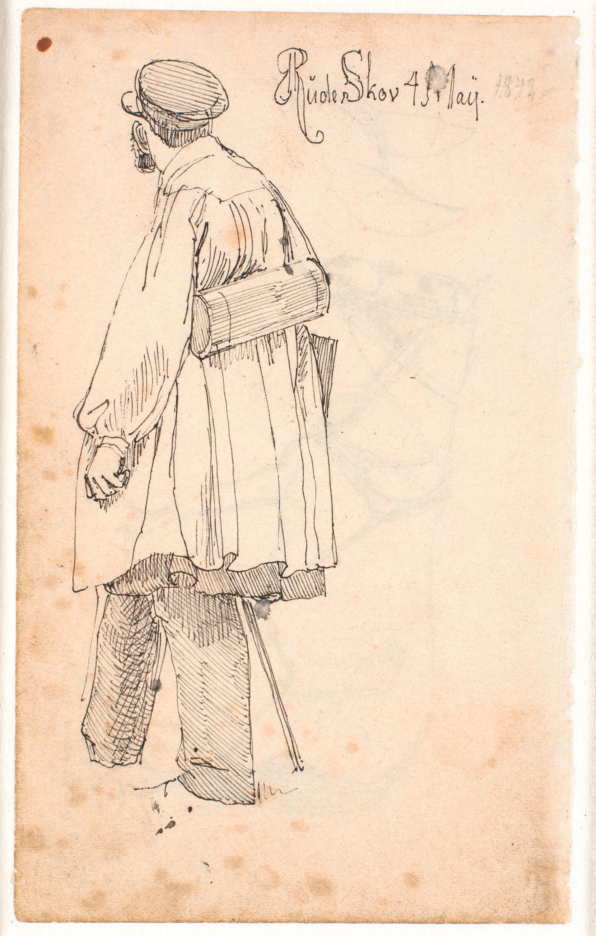 P.C. Skovgaard med botaniserkasse, stående og set fra ryggen