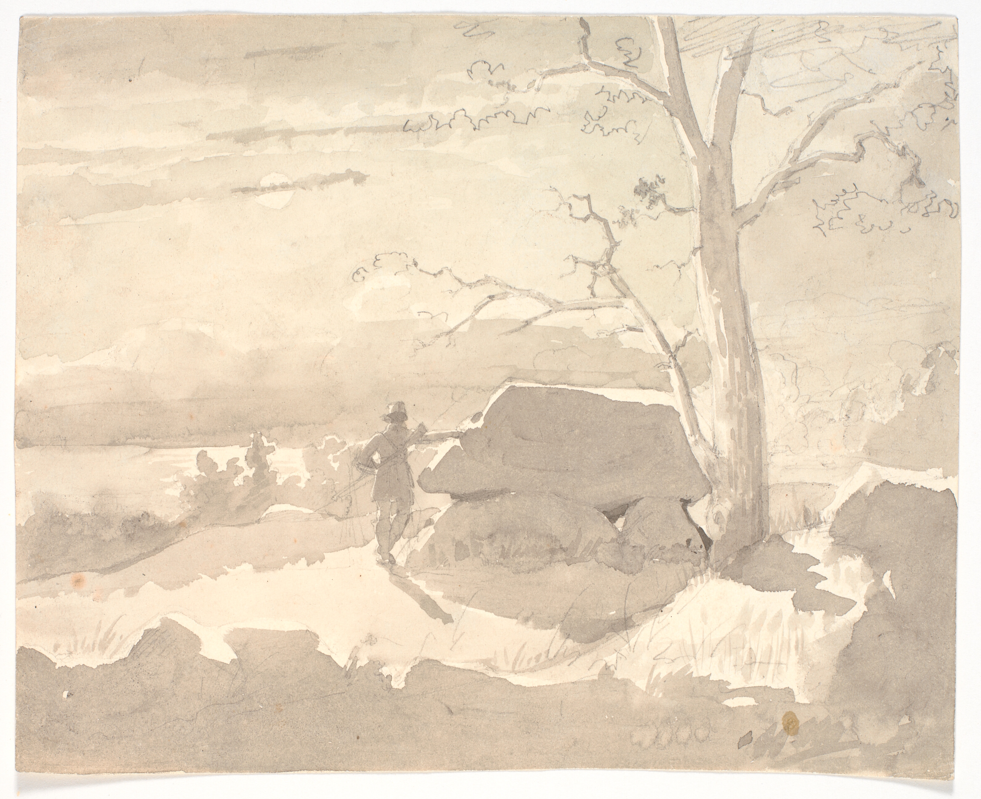 Måneskinsbillede. Jæger ved en stendysse