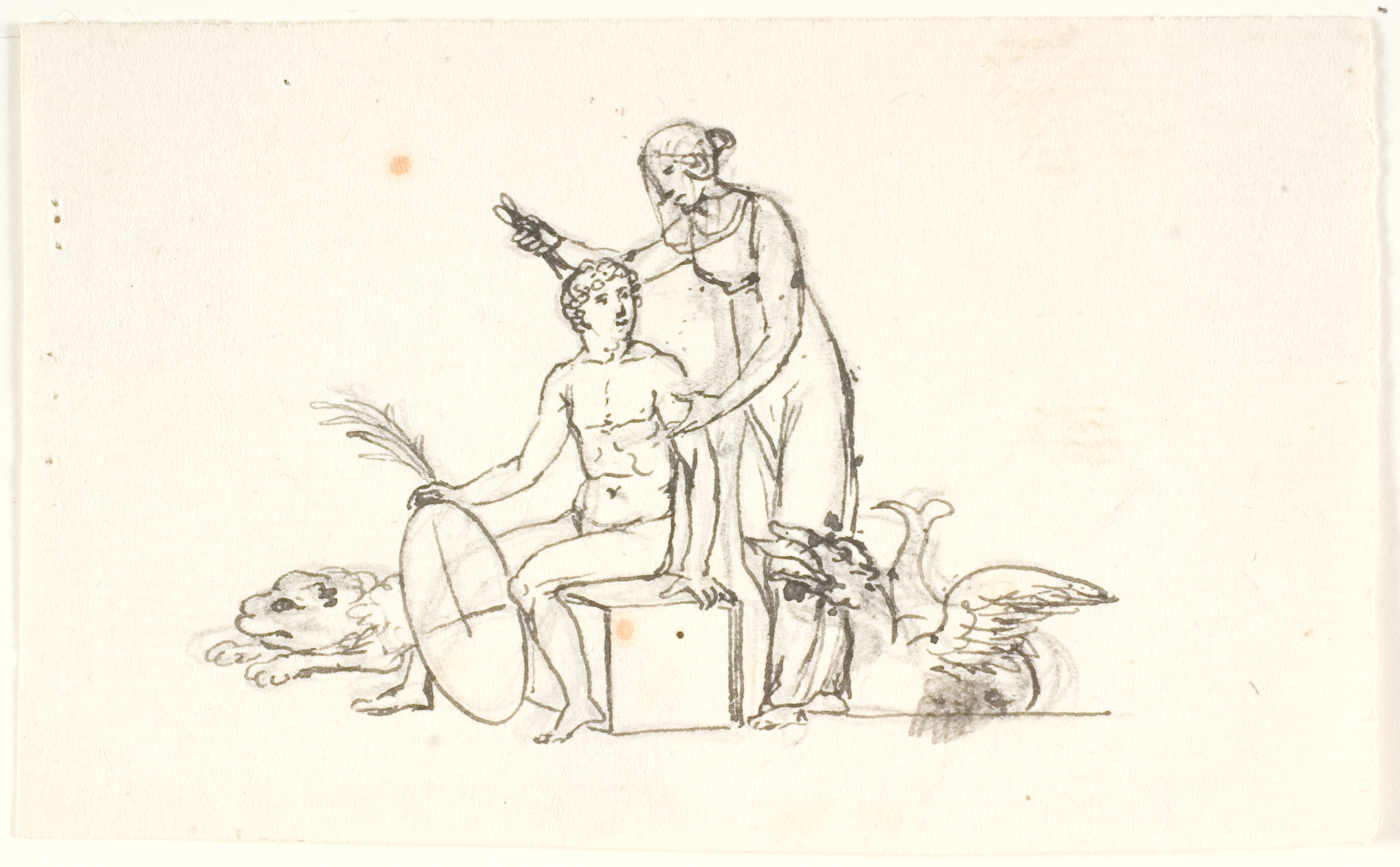 Siddende yngling og stående kvinde med en dolk