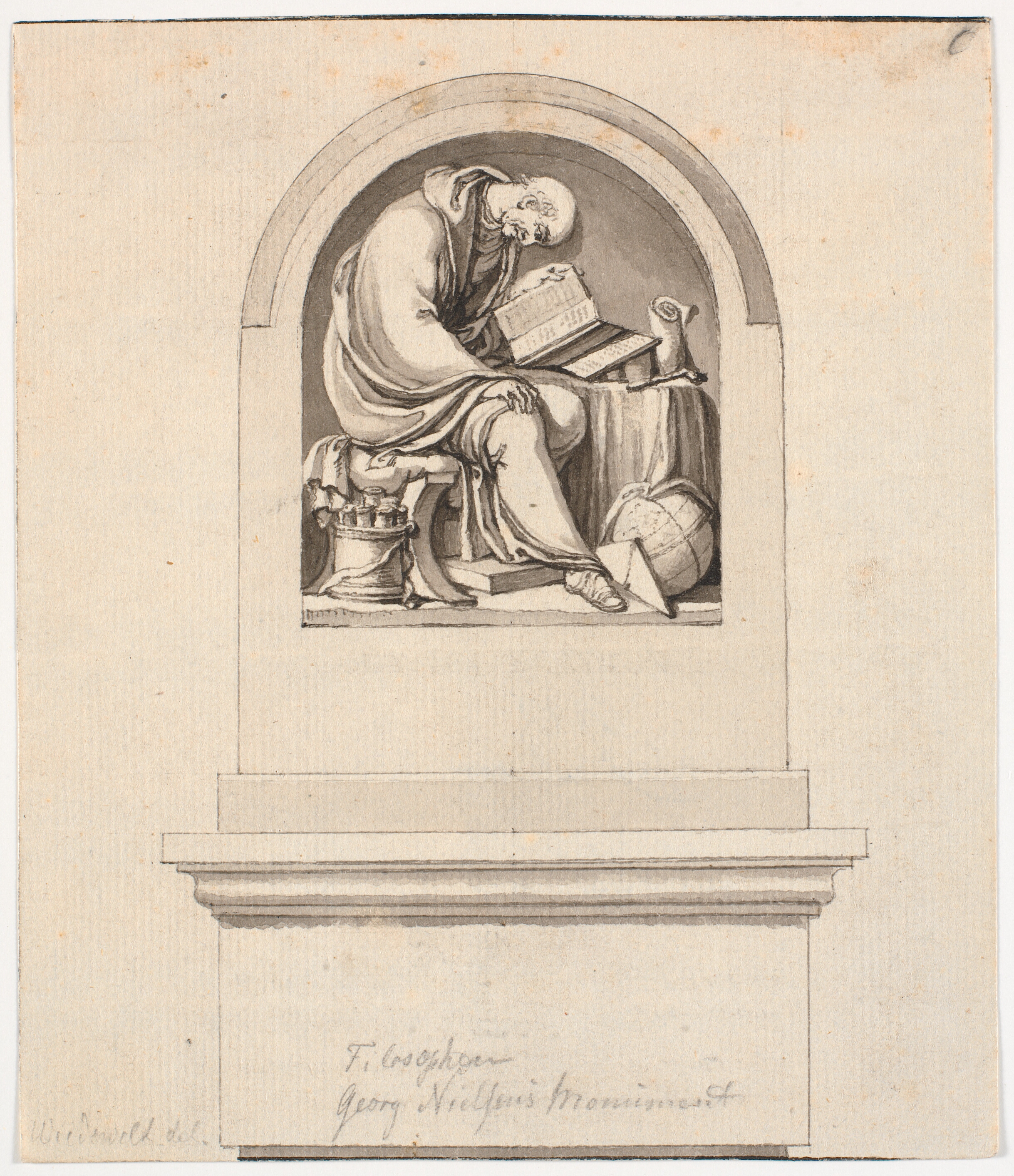 Udkast til overdelen af gravmæle på Assistens kirkegård