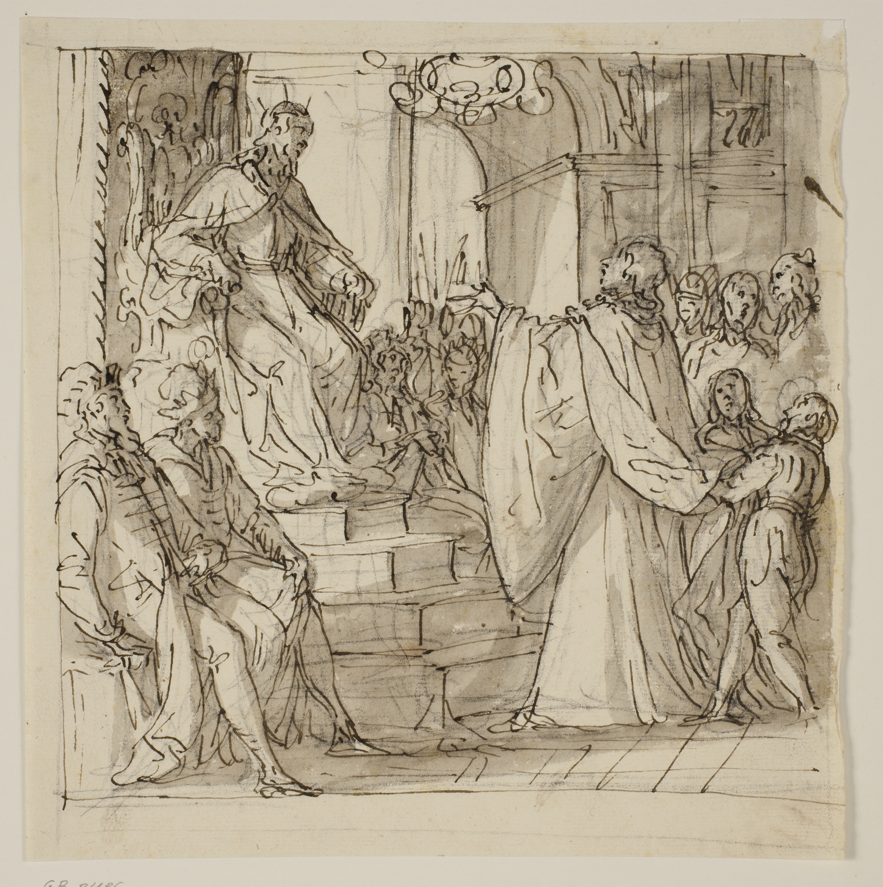 En ambassadør for Barbarigo-familien modtages i audiens af en konge. Studie til en fresco i Villa Barbarigo, Noventa Vicentina