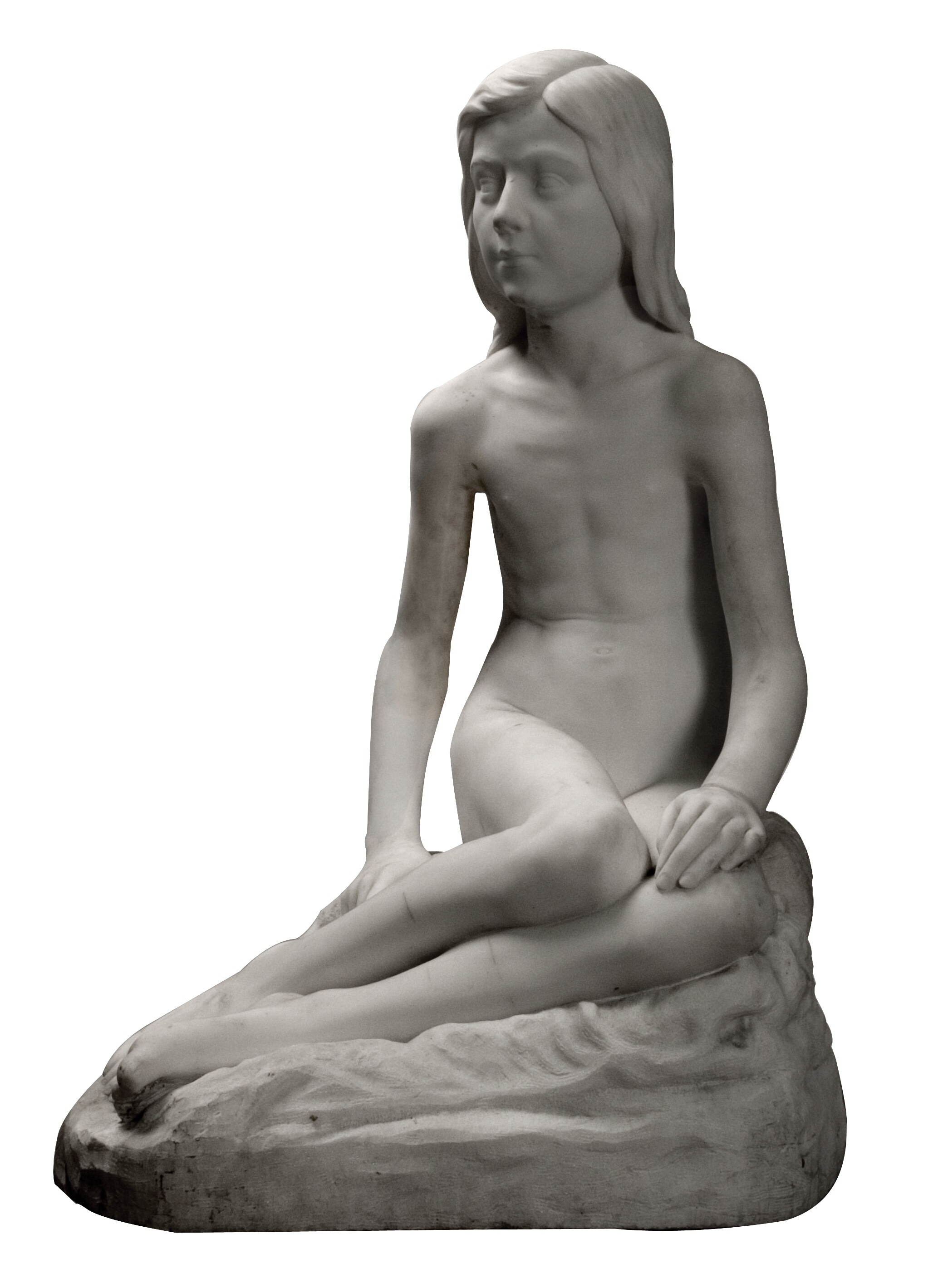 Lyngblomst. Siddende nøgen lille pige