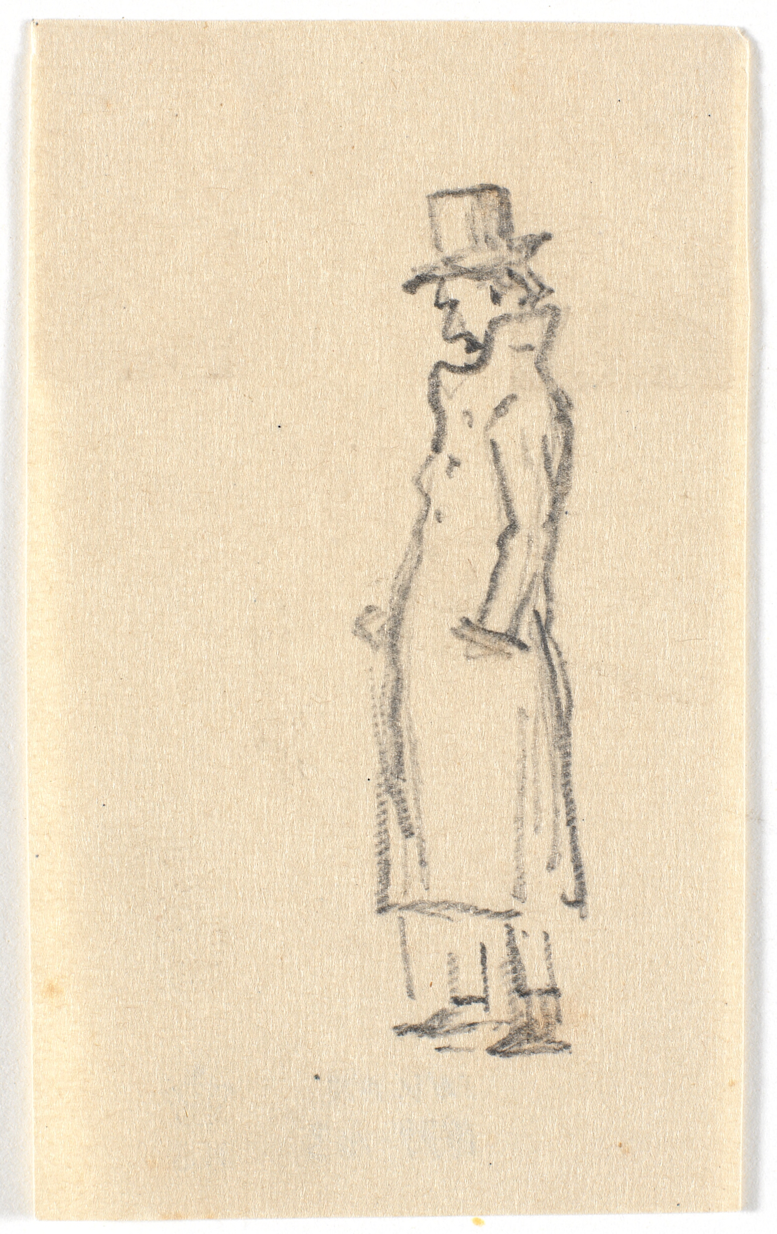 Stående mand med overfrakke og høj hat