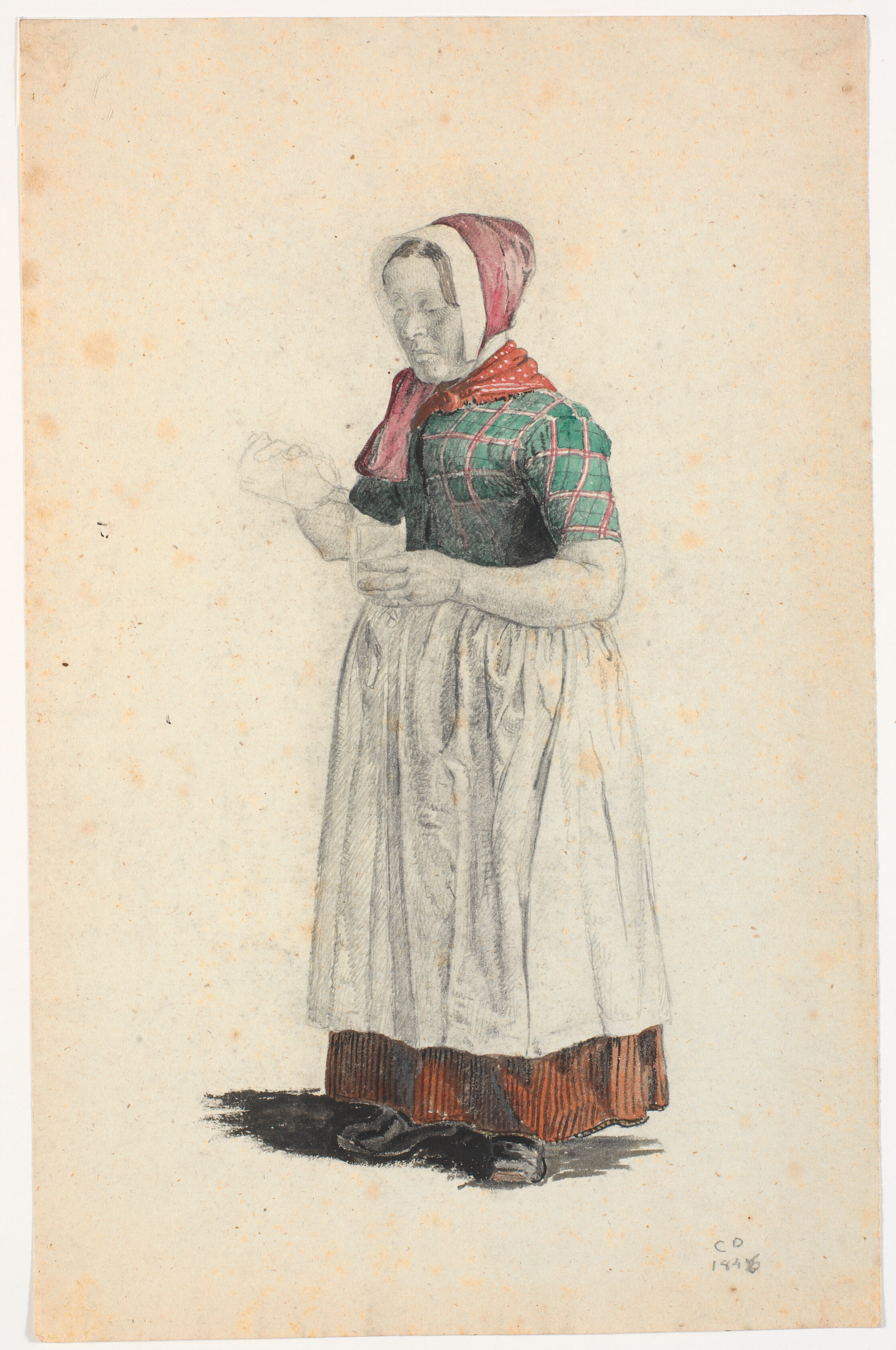 Stående bondekone, der skænker i et glas