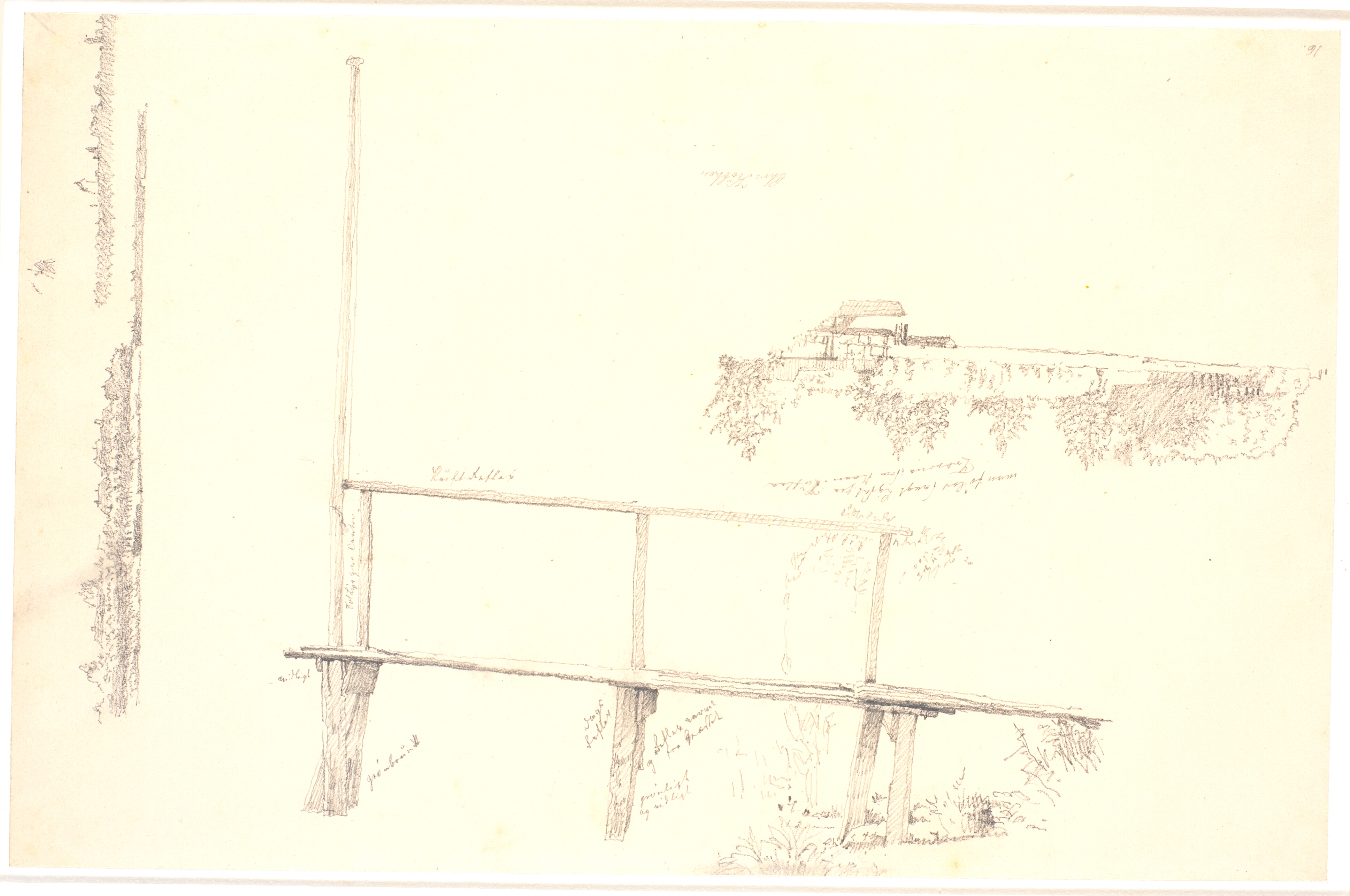 Bådebro og udsnit af søbredden ved Sortedamssøen