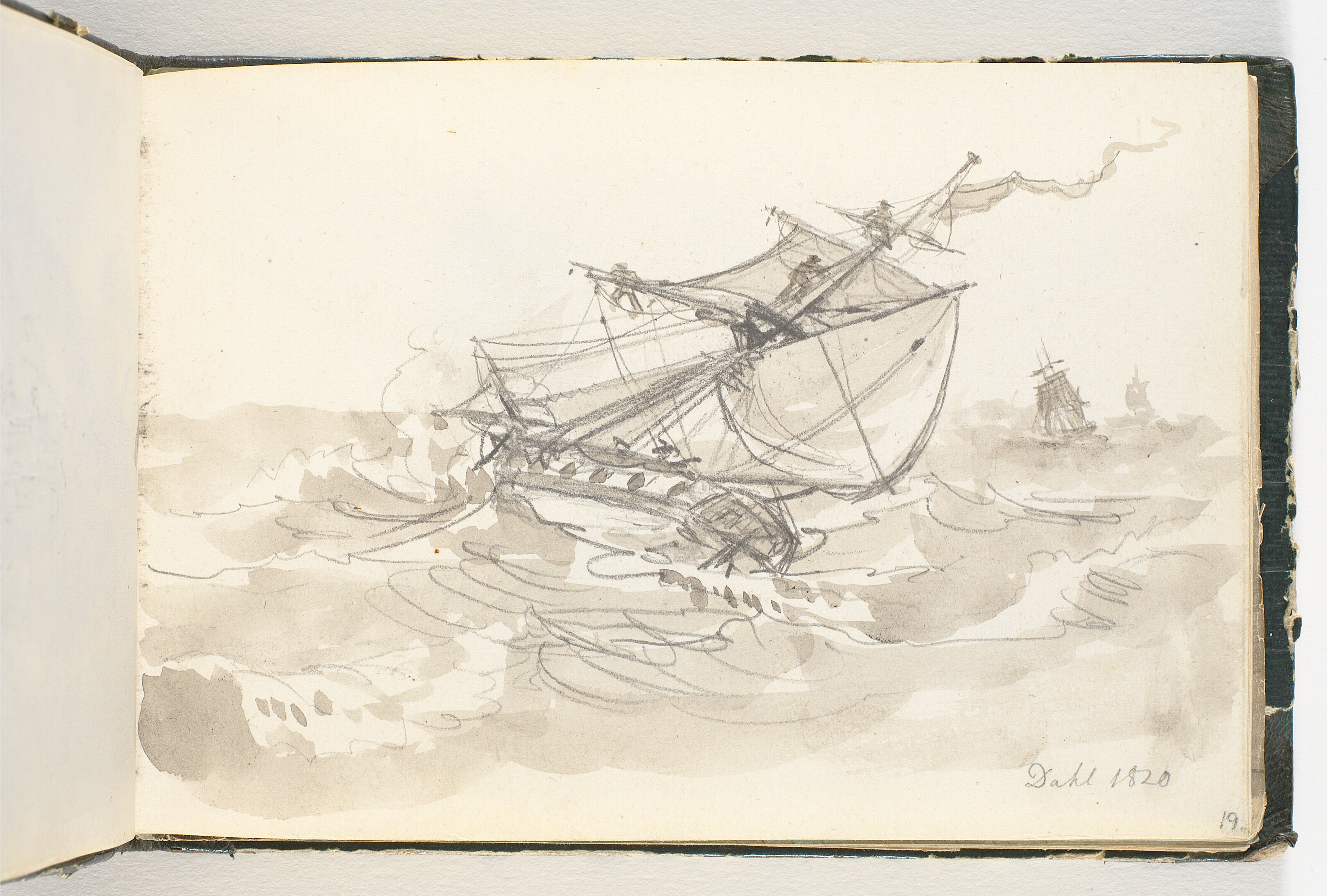 Tre sejlskibe i høj sø