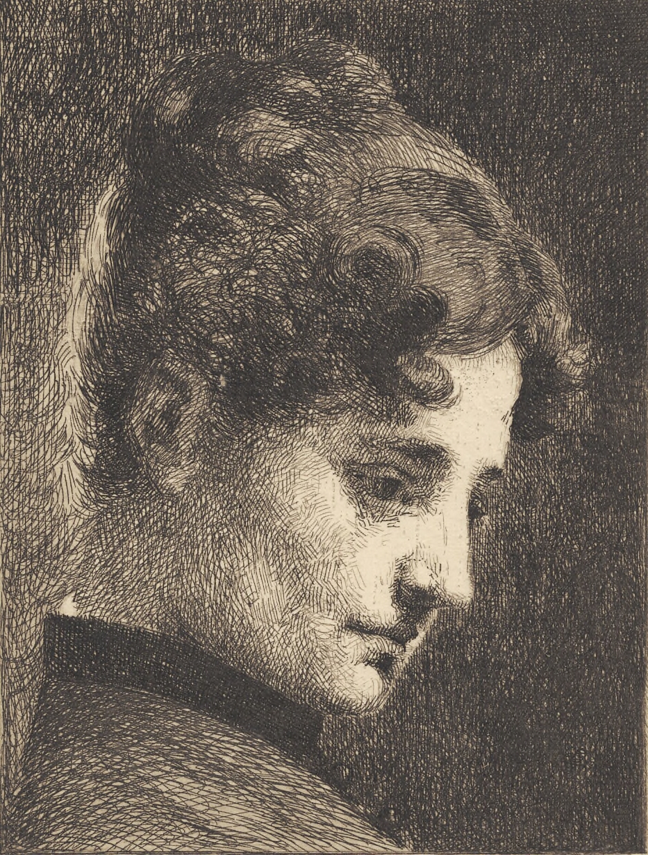 Profilhoved af en ung pige, vendt mod højre