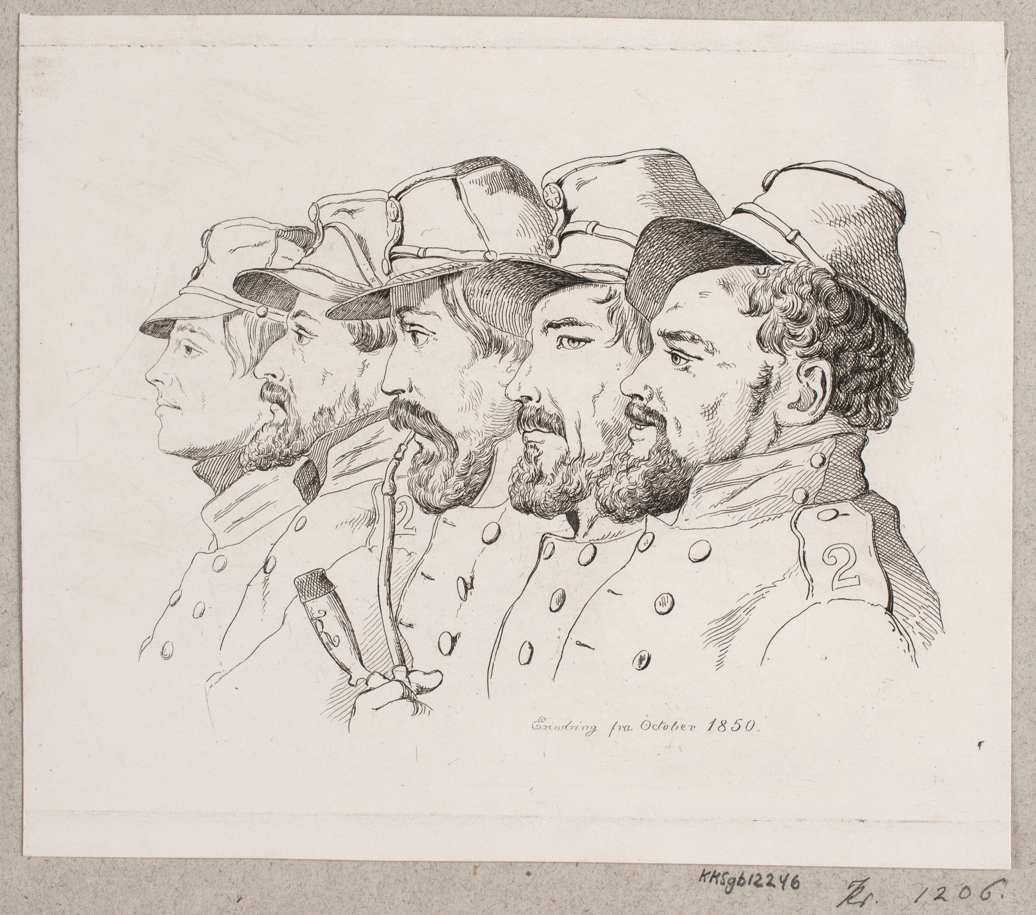 Erindring fra oktober 1850. Fem frivillige ved 2. bataillon