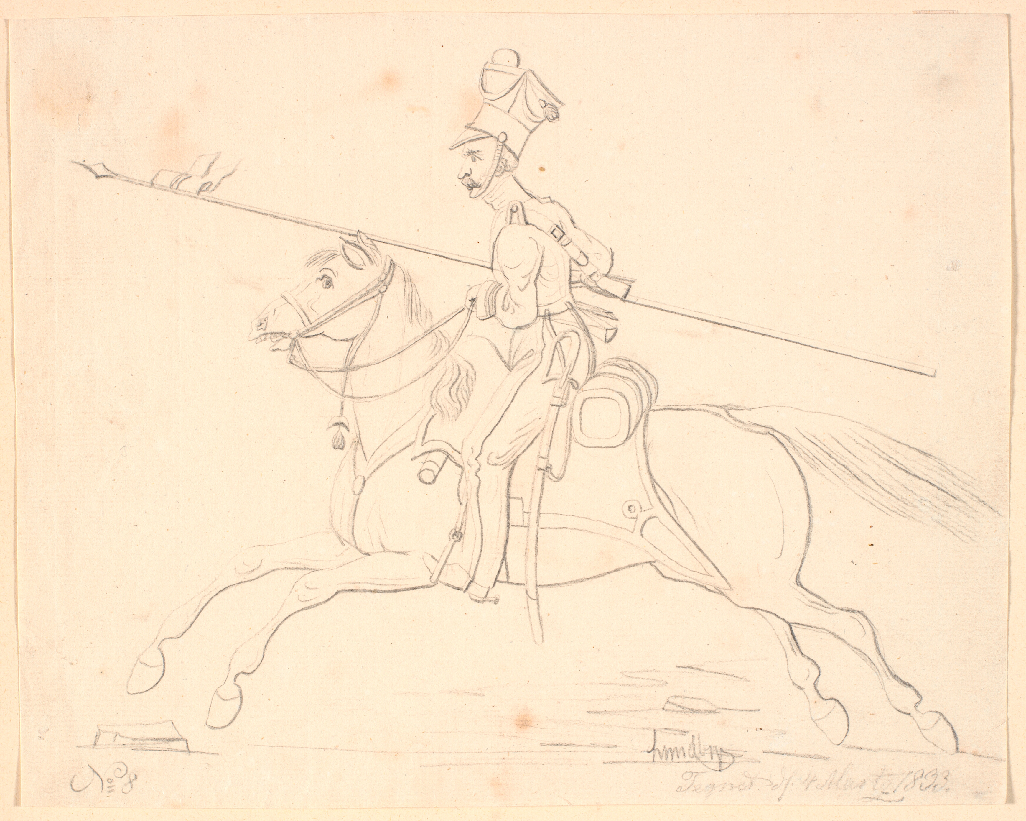 Ridende soldat med lanse i hånden