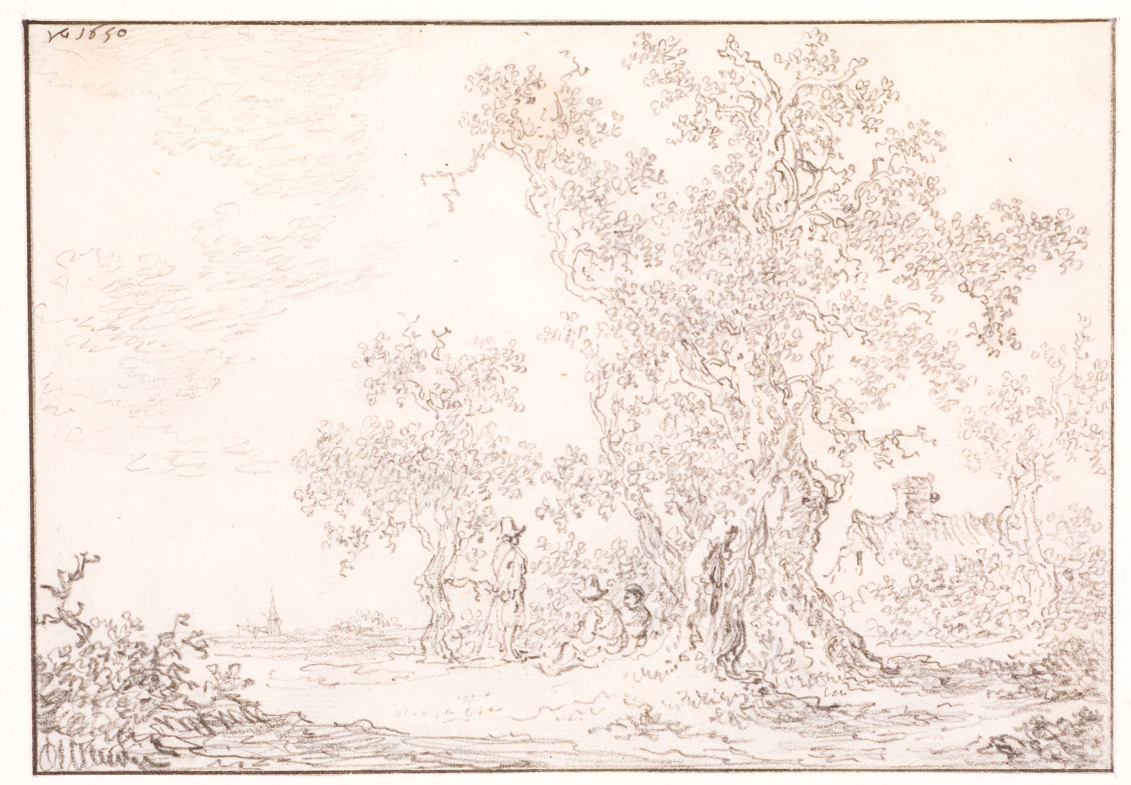 Landskab med en stor gammel eg