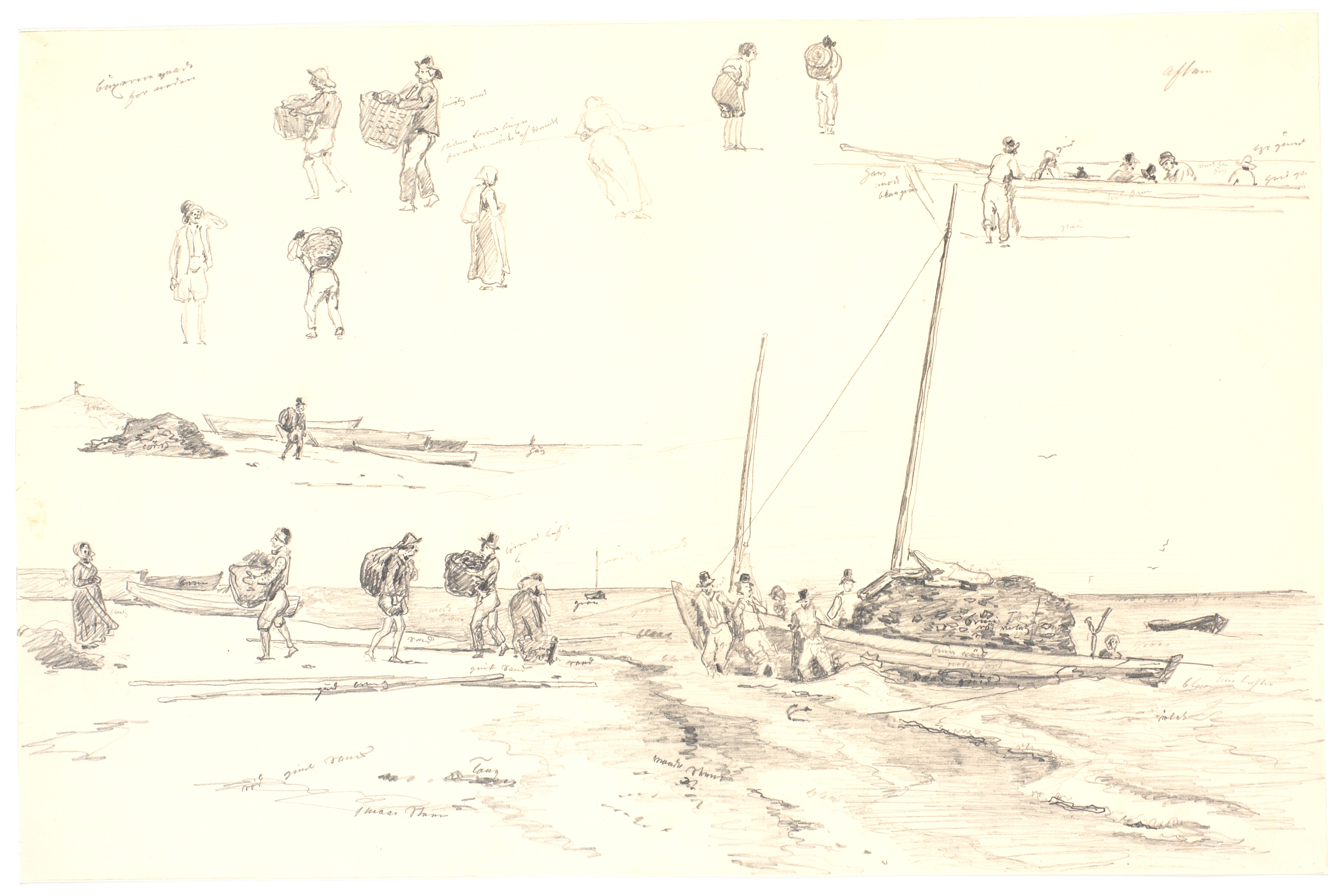 Fiskere på Skagen losser en båd med tørv