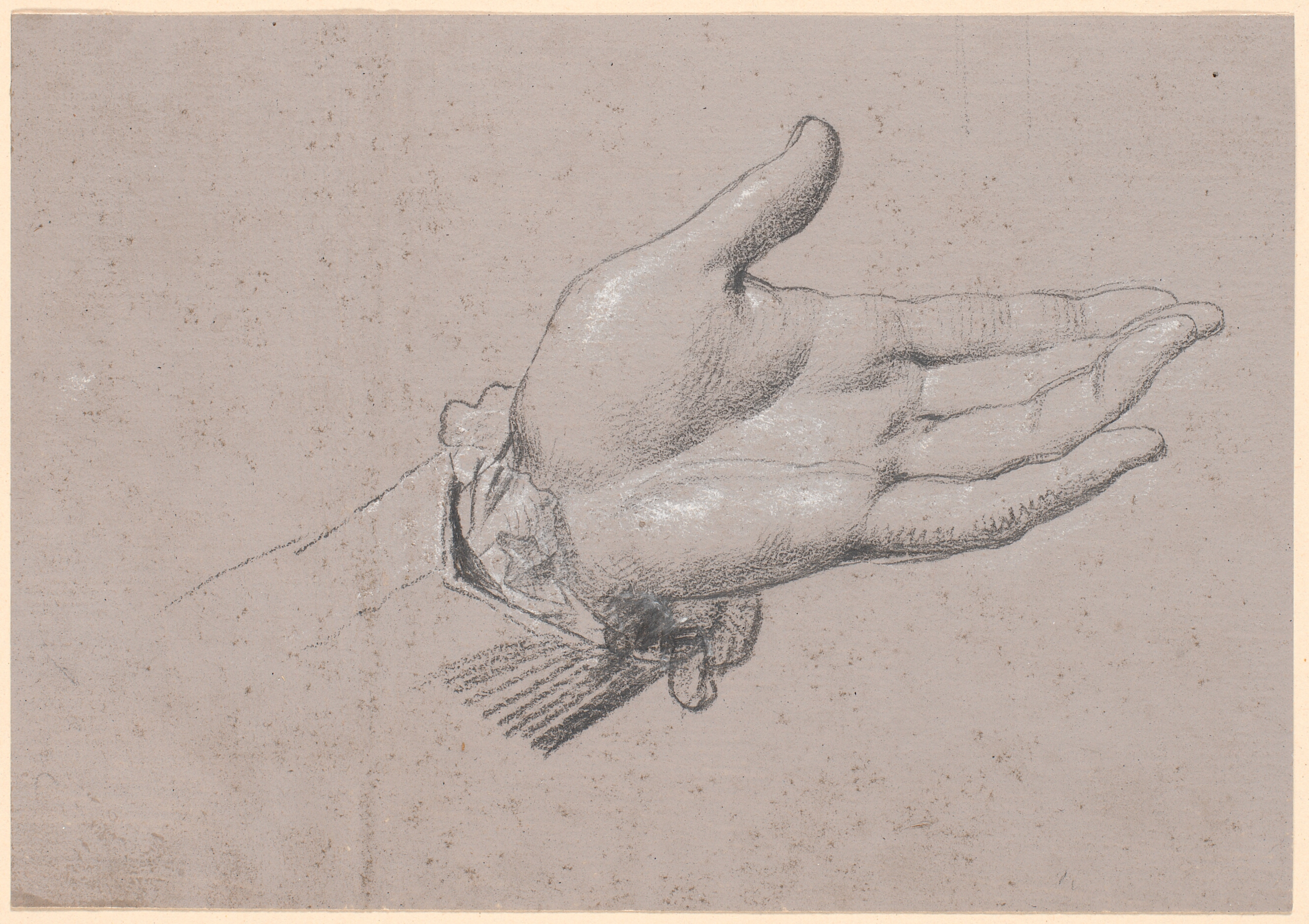 Studie af en venstre hånd, anvendt i helfigursportrættet af Frederik den sjette som Kronprins fra 1786 på Amalienborg