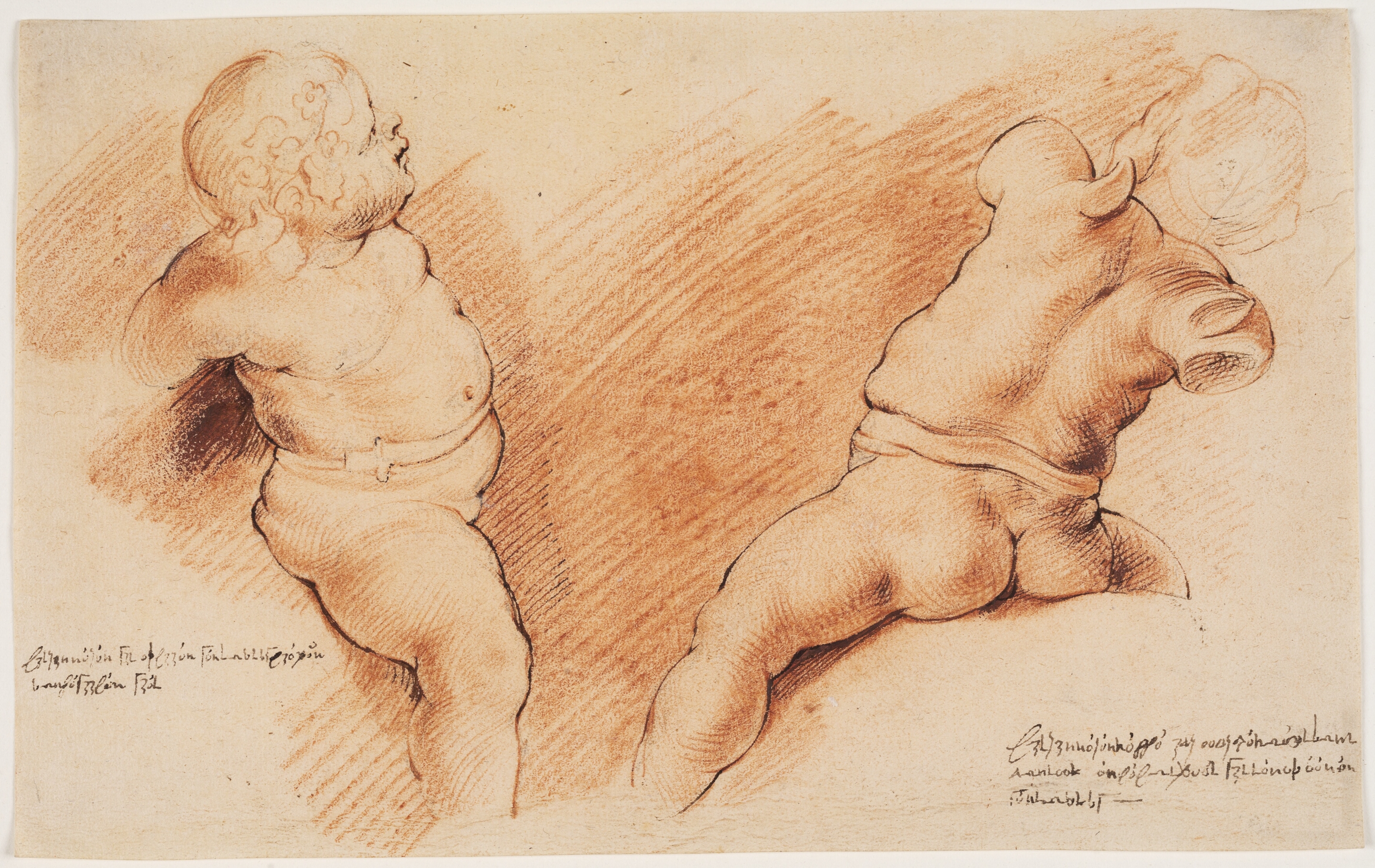 Kentaur betvunget af Amor. Antik skulpturgruppe. To studier af Amor, den ene set fra højre, den anden bagfra