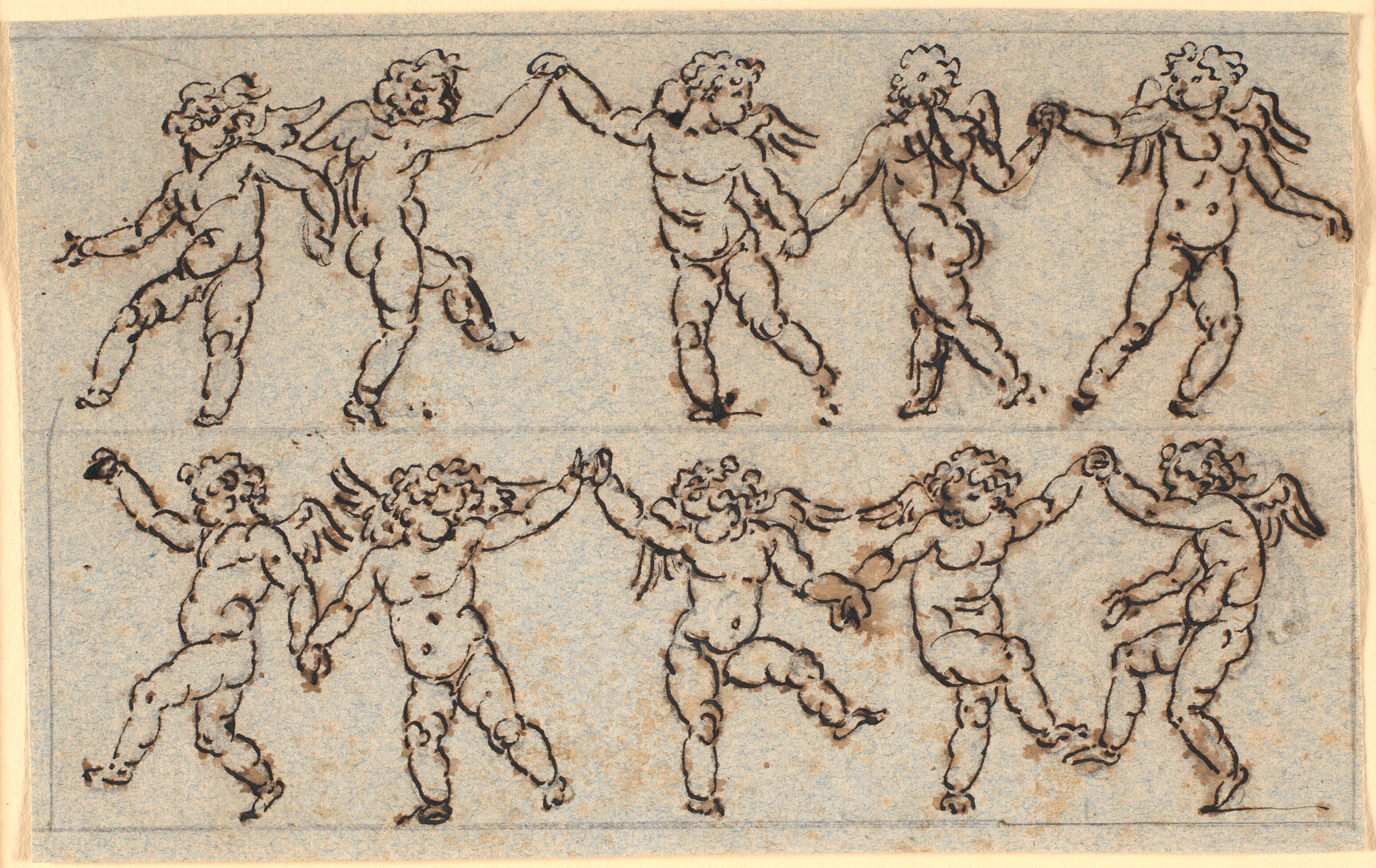 Frise med to rækker dansende amoriner