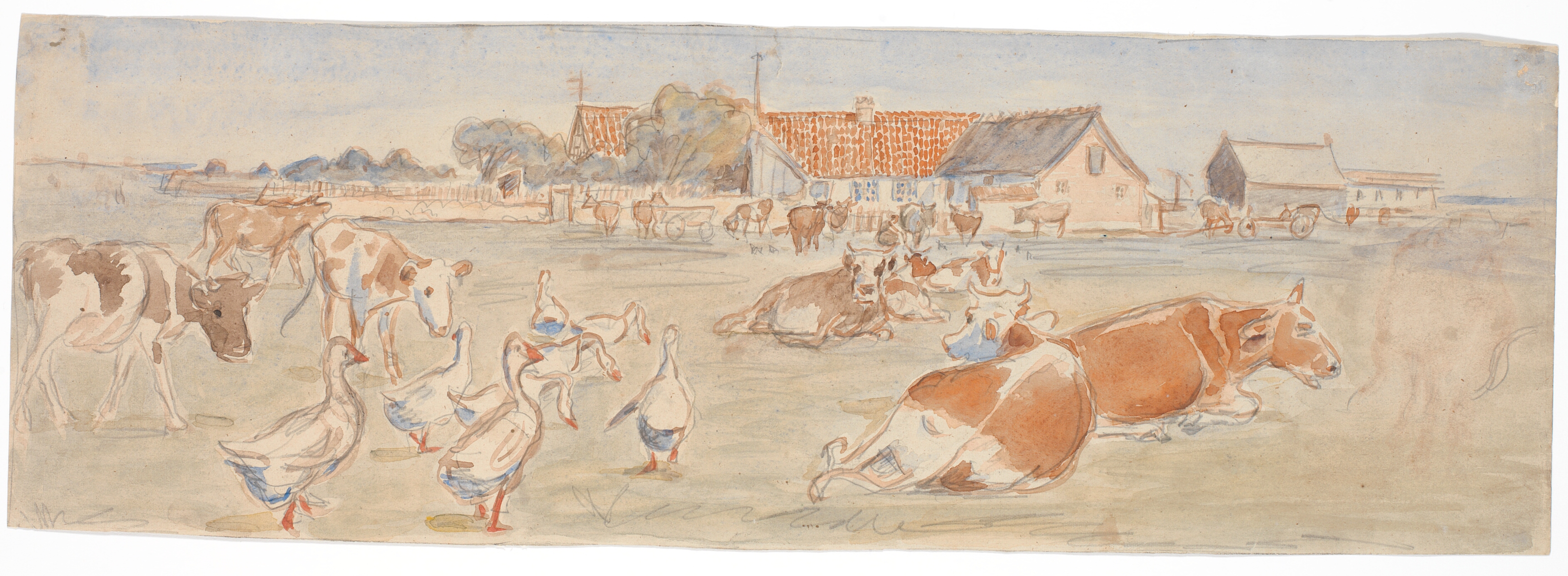 Køer og gæs ved Nyværk på Saltholm (udkast til dekoration af punchebolle)