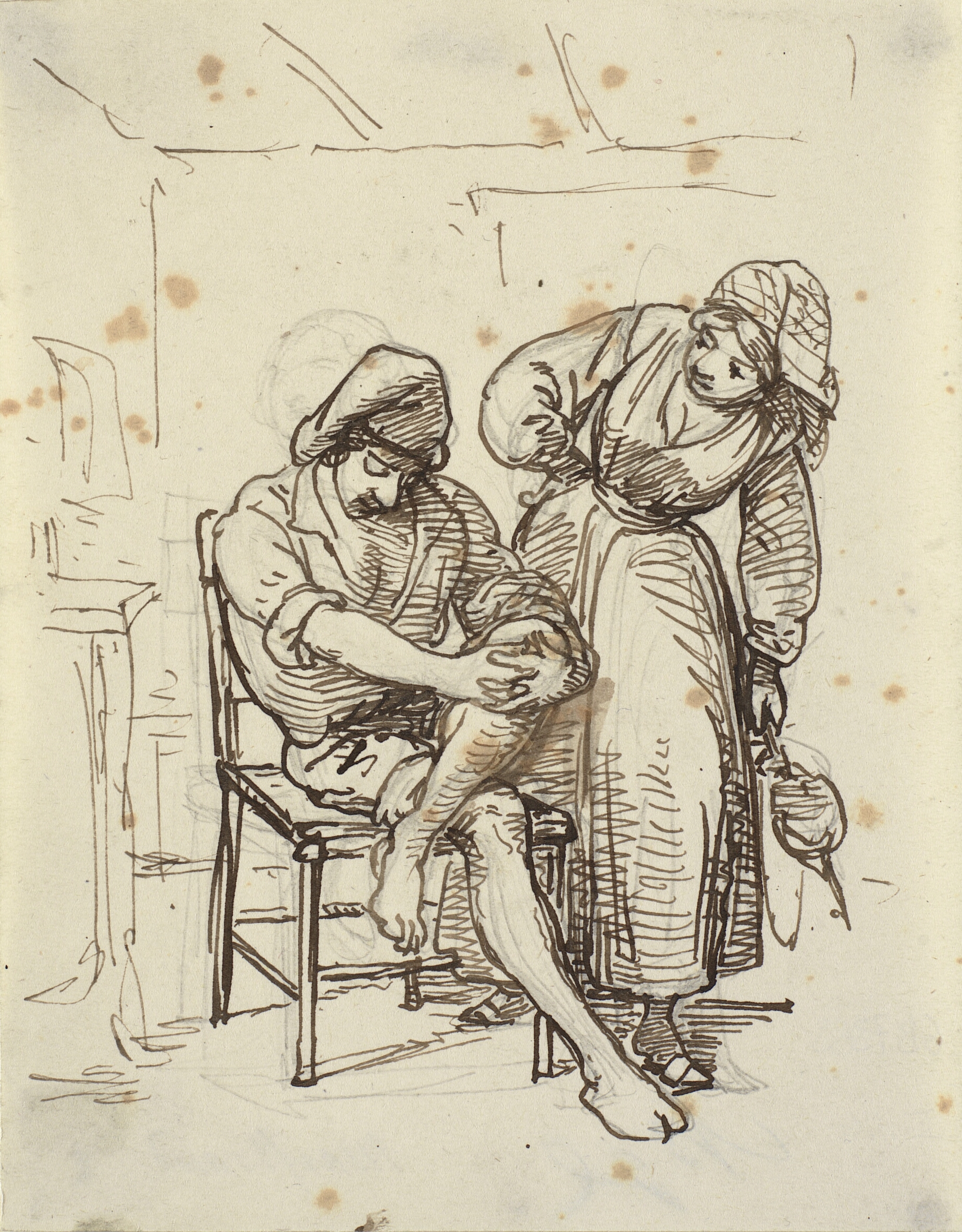 Pige ser på en ung fisker, der sidder på en stol