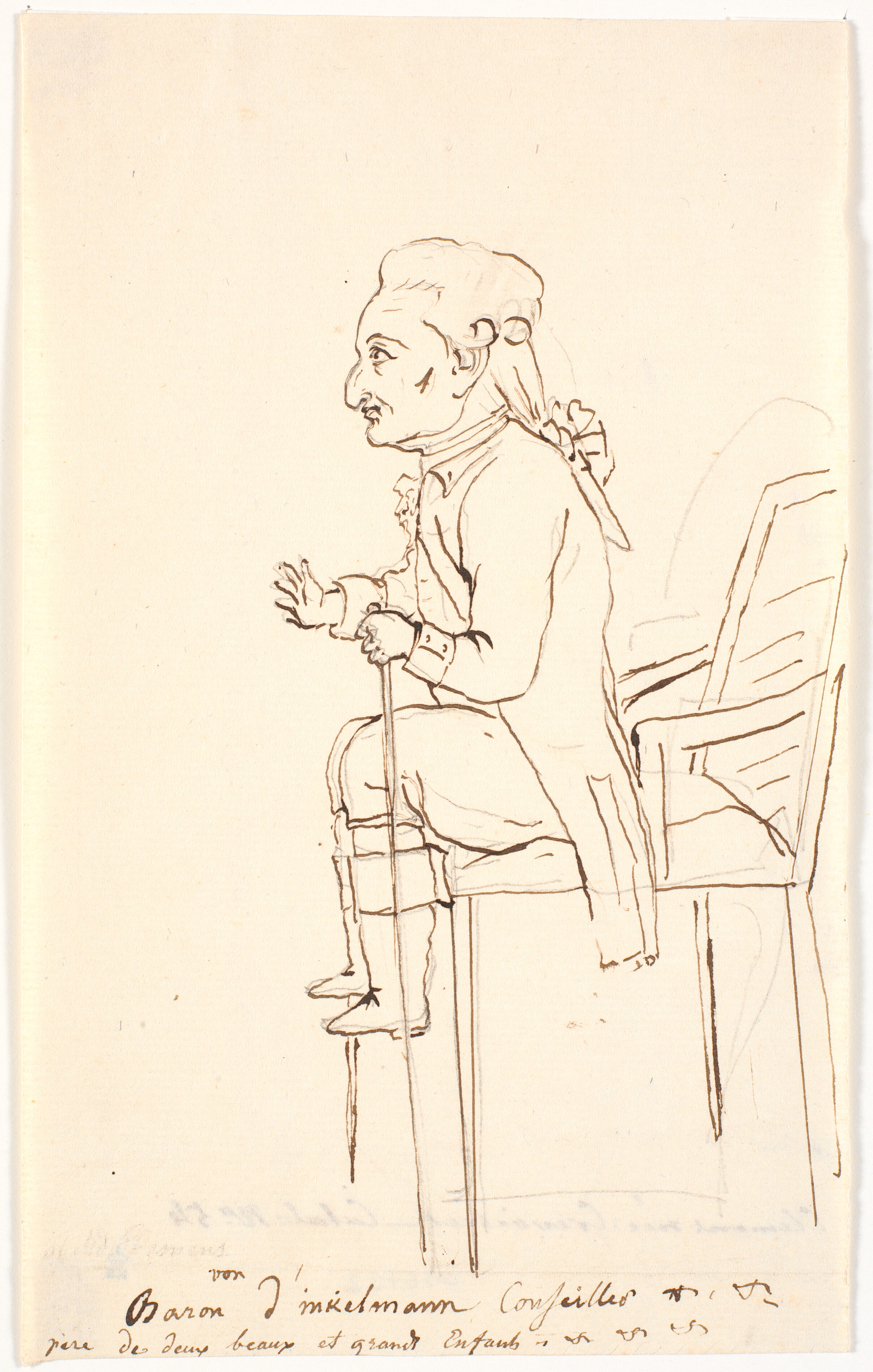 Karrikatur af herre siddende i en høj stol