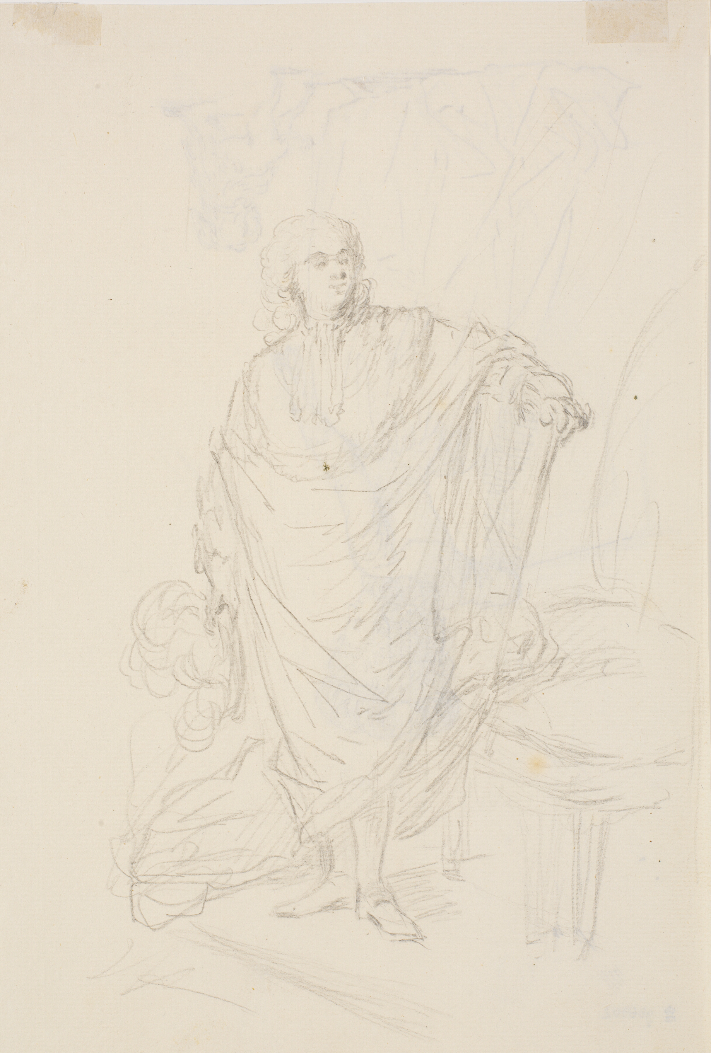 Udkast til portræt af en herre i ordensdragt. Helfigur