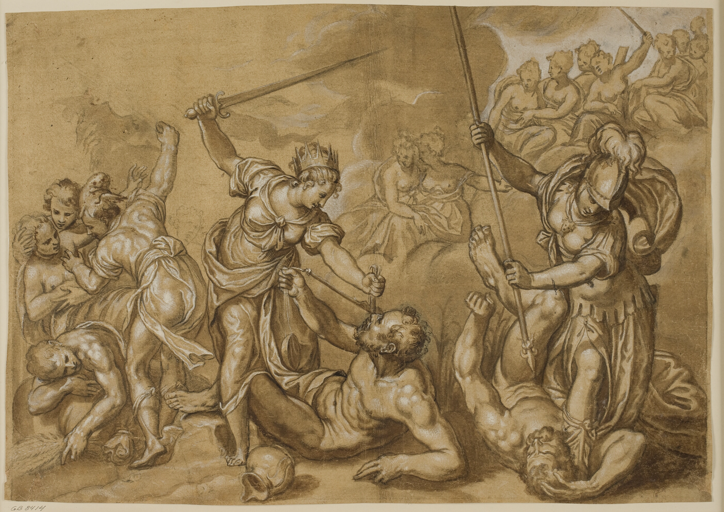 Retfærdigheden samt Mercur og Minerva besejrer de onde magter, mens en gruppe gudinder ser til fra skyerne