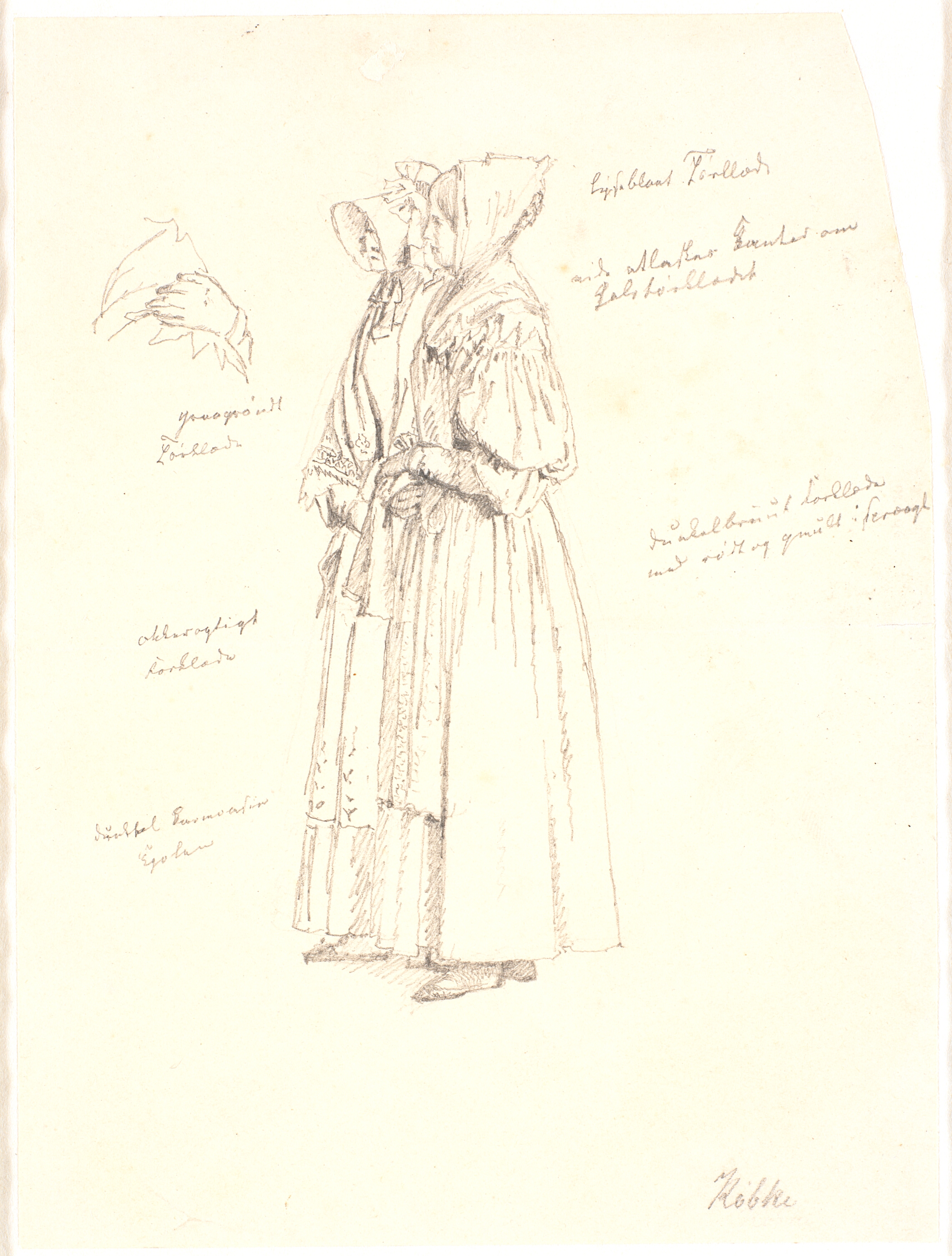 Studietegning til kvindefigurerne på maleriet, Udsigt fra Dosseringen ved Sortedamssøen mod Østerbro