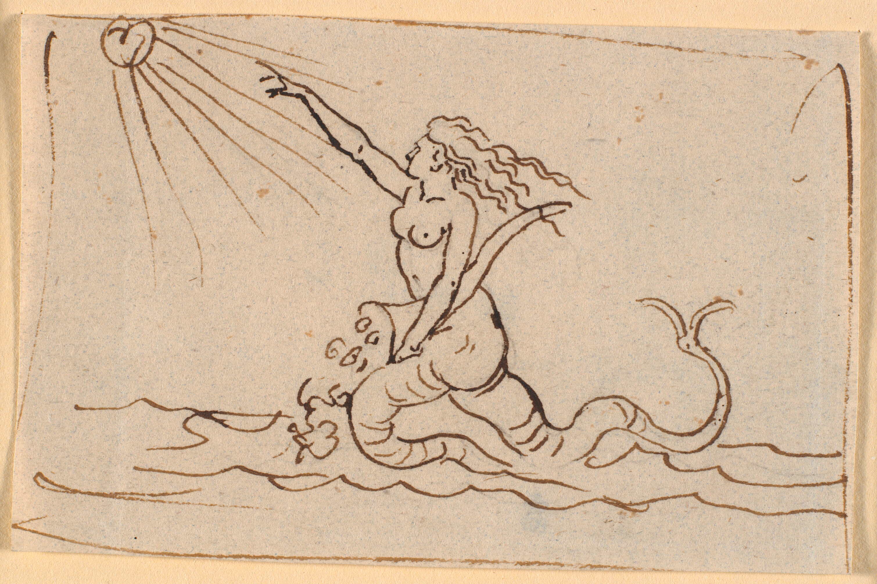 En havfrue pegende op mod solen