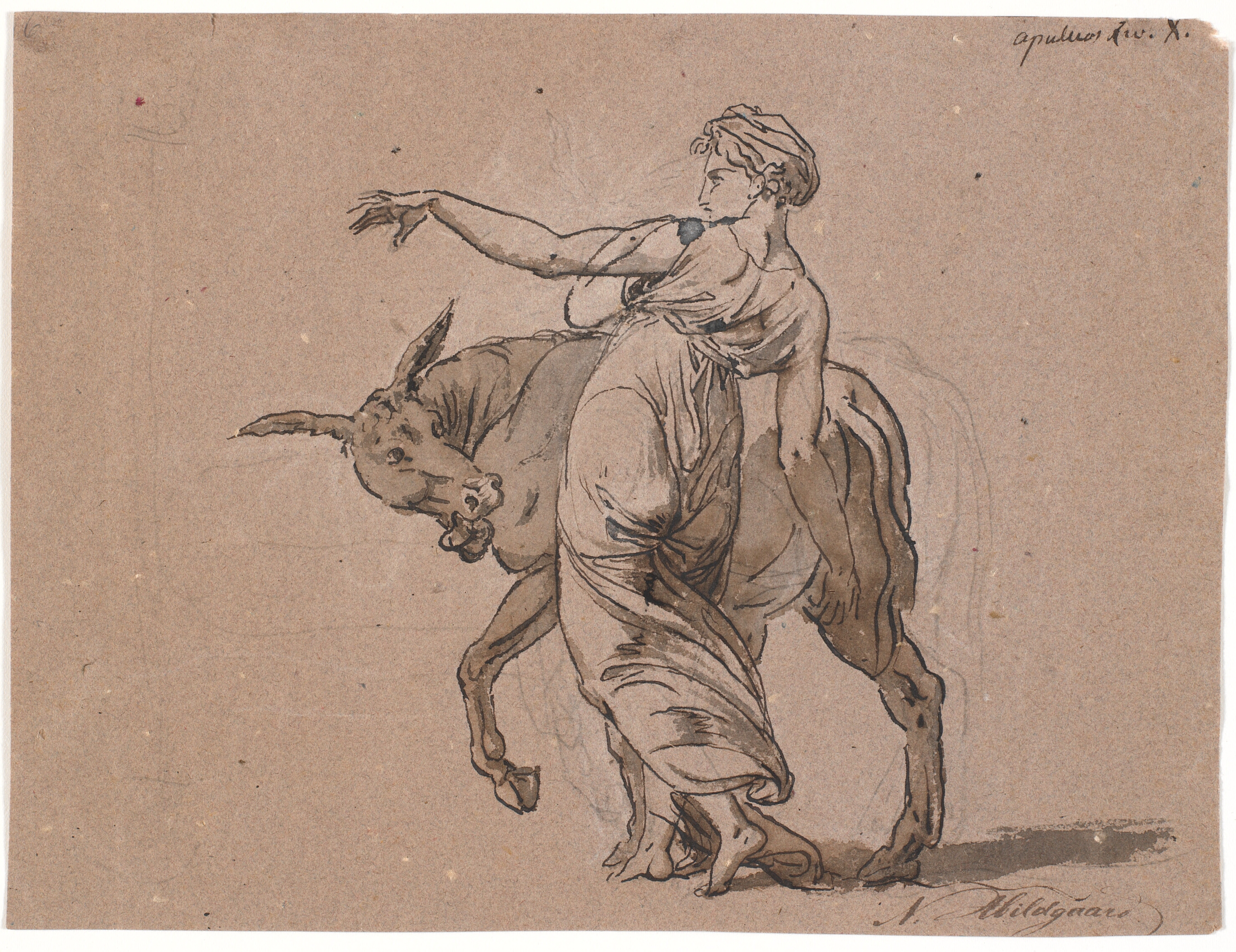 Scene af Apulejus' "Det gyldne æsel" 10.bog. Den fornemme dame opmuntrer æslet