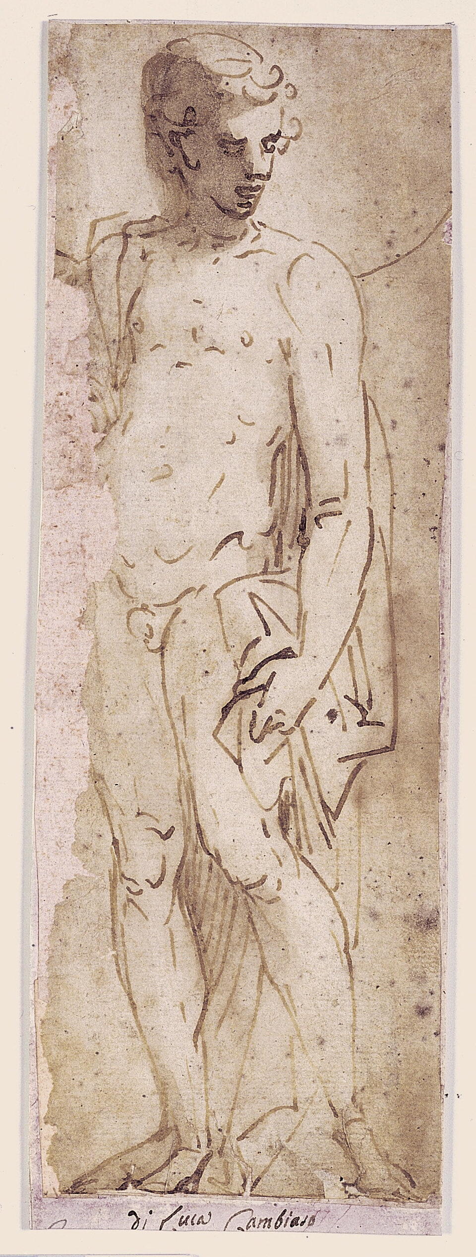 Ung mand med kappe stående i en niche